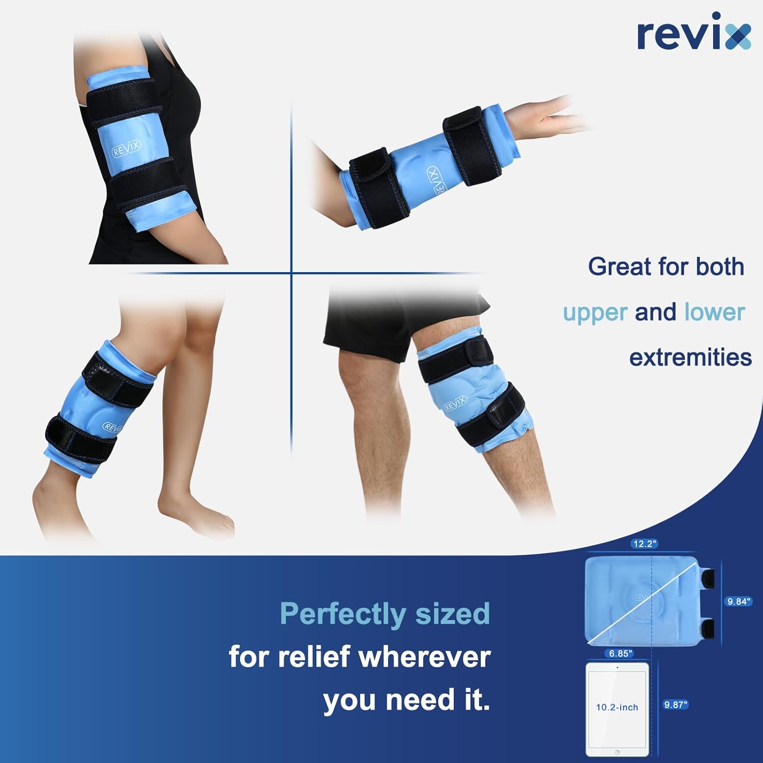 Detalle de REVIX Ice Pack for Knee Pain Relief: Reusable Gel Knee Wrap with Plush Cover