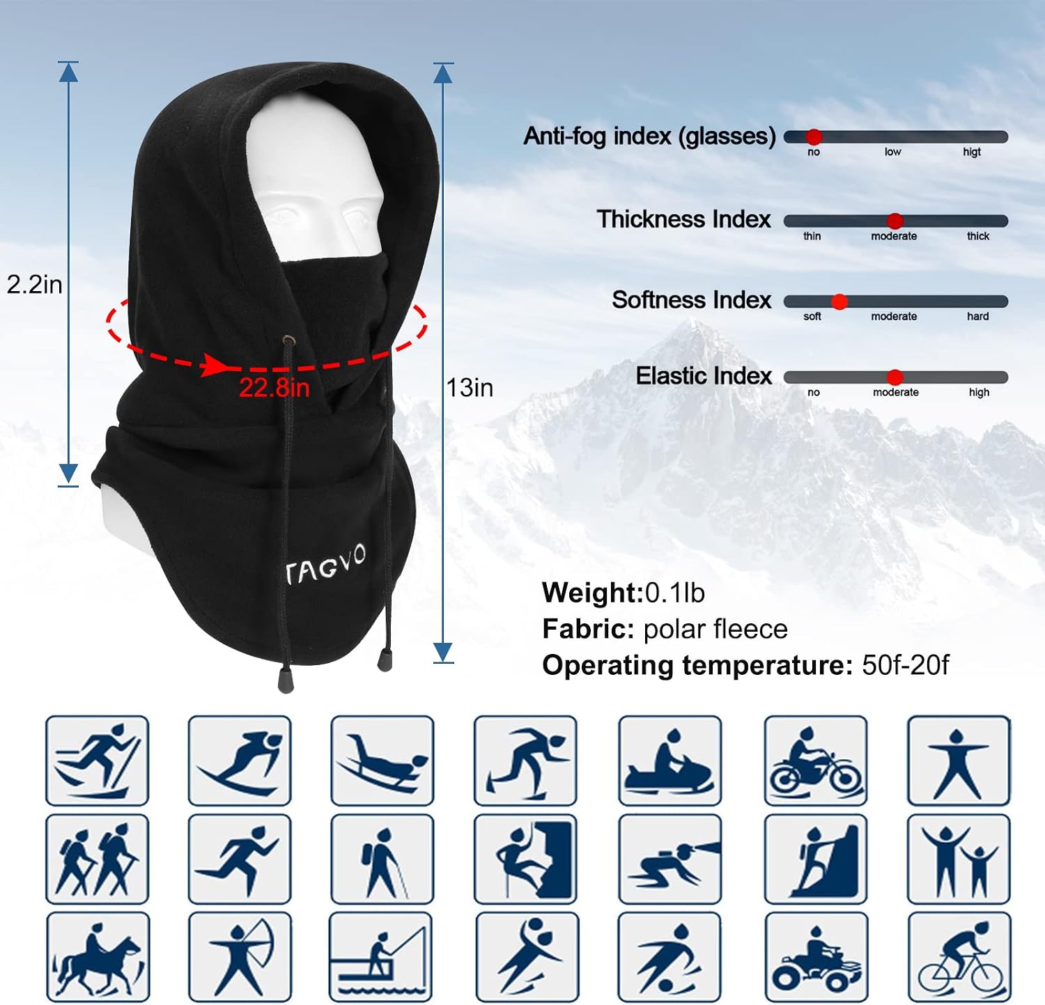 Detalle de TAGVO Winter Thermal Fleece Balaclava 1pc