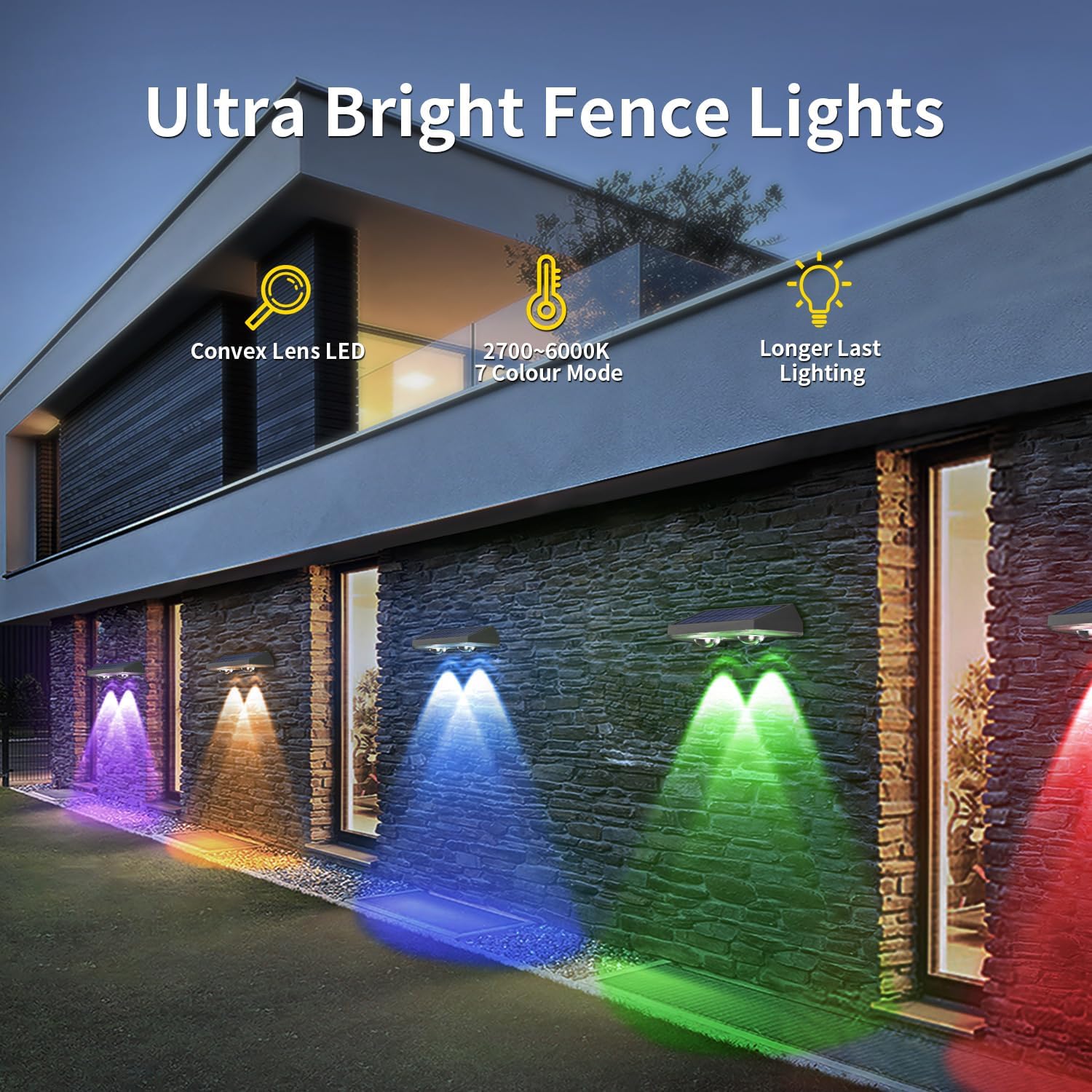 Thumbnail 1 de HAMLITE Solar Fence Lights Outdoor Garden (4-Pack) – RGB LED, 8 Modes, IP65
