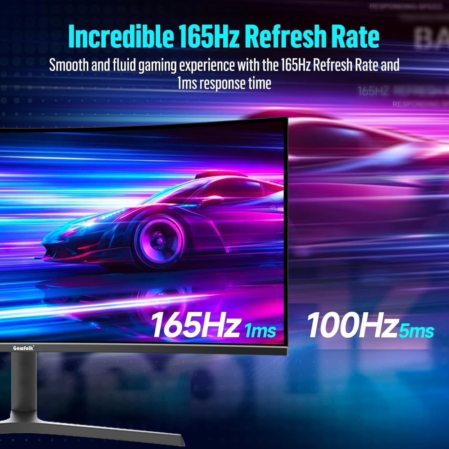 Detalle de Gawfolk 34 Inch Ultrawide Curved Gaming Monitor – 3440x1440, 165Hz, FreeSync, 1500R