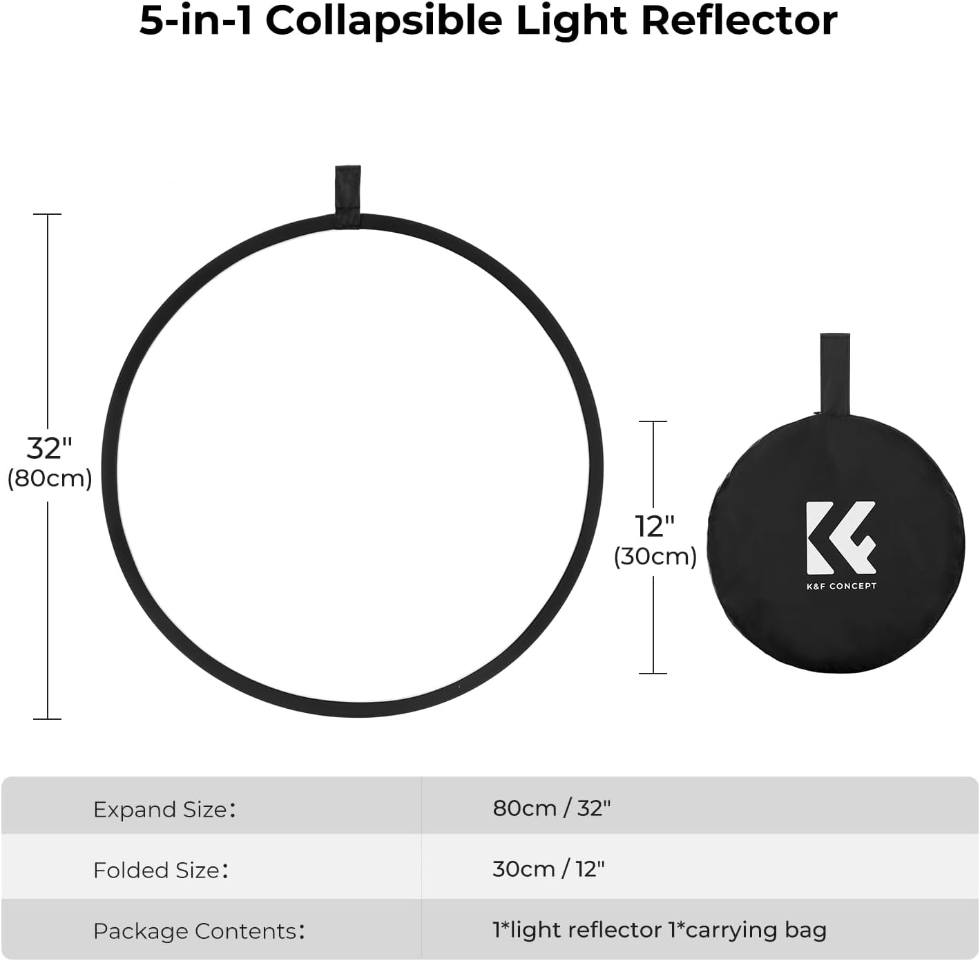 Detalle 2 de K&F CONCEPT 5‑in‑1 Reflektor‑Kit 80 cm für Fotografie