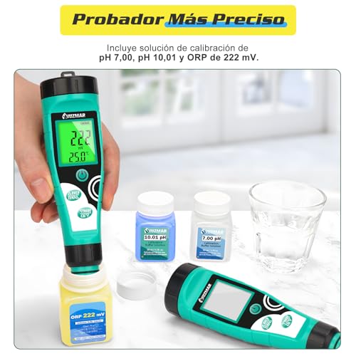 Thumbnail 5 de UIUZMAR Medidor 7 en 1 para Piscinas: pH, Cloro, Salinidad, ORP, TDS, EC y Temp con Soluciones de Calibración