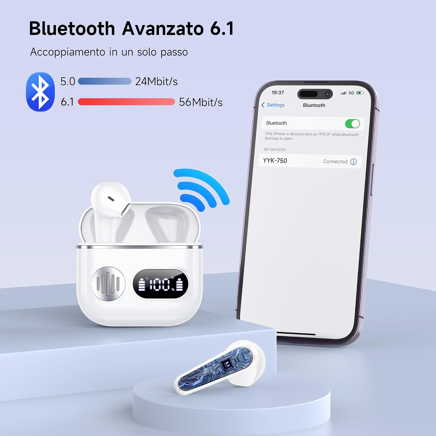 Detalle 2 de Cuffie Bluetooth 6.1 Auricolari wireless 15 m