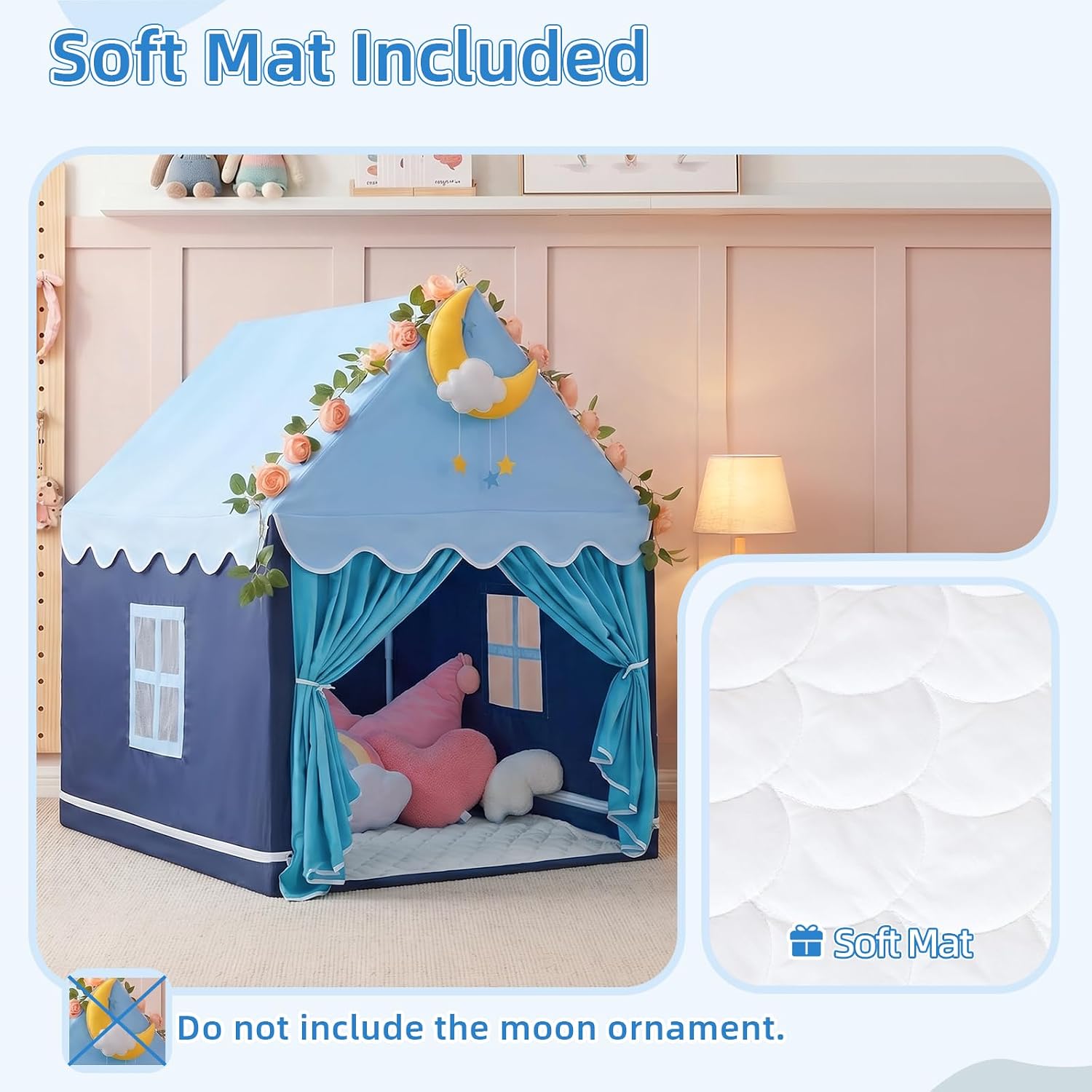 Thumbnail 1 de GeeSound B-HWLT-004 Kids Play Tent with Mat, Blue Polyester Princess Design