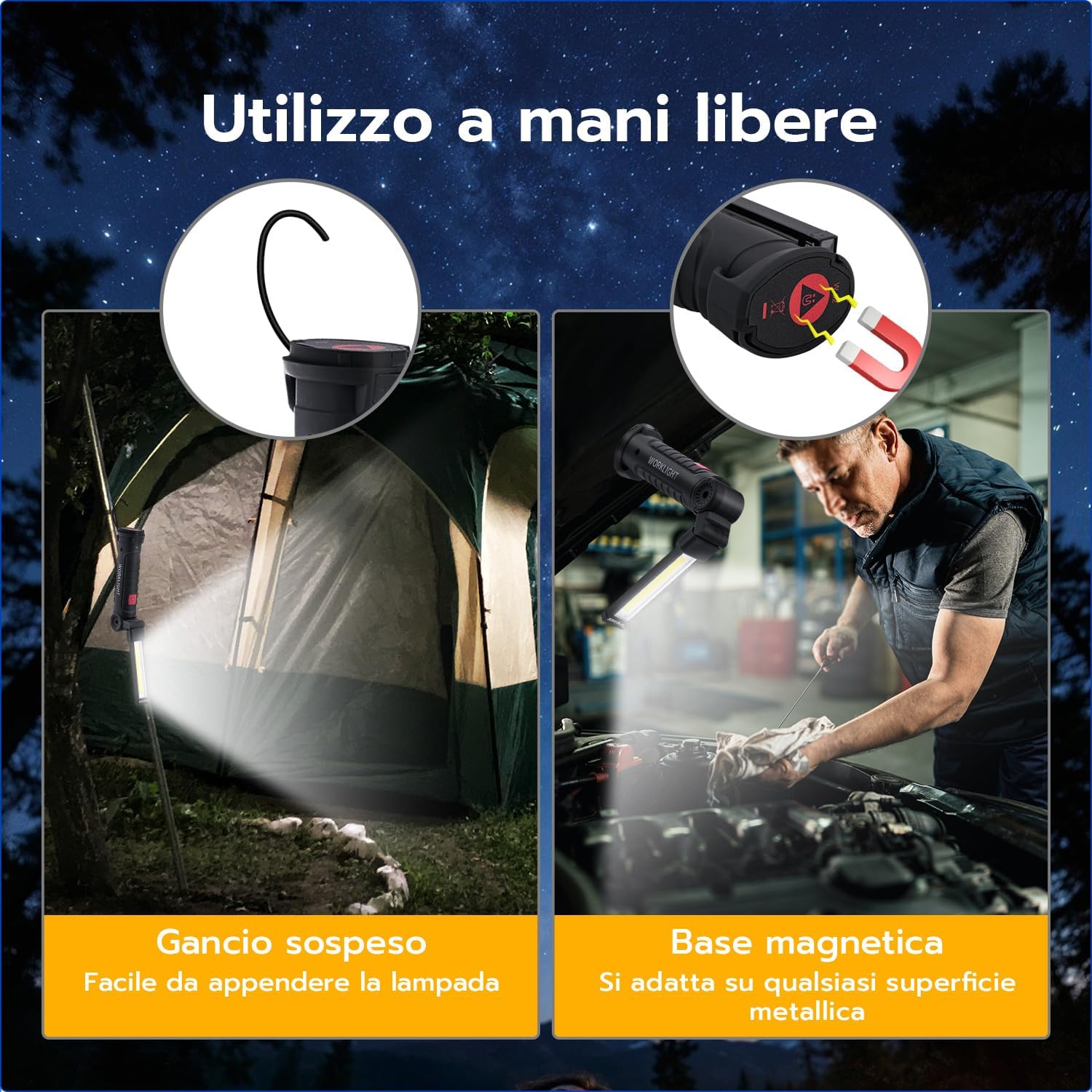 Thumbnail 4 de Wigearss Torcia magnetica ricaricabile LED COB 2 pezzi 🔦