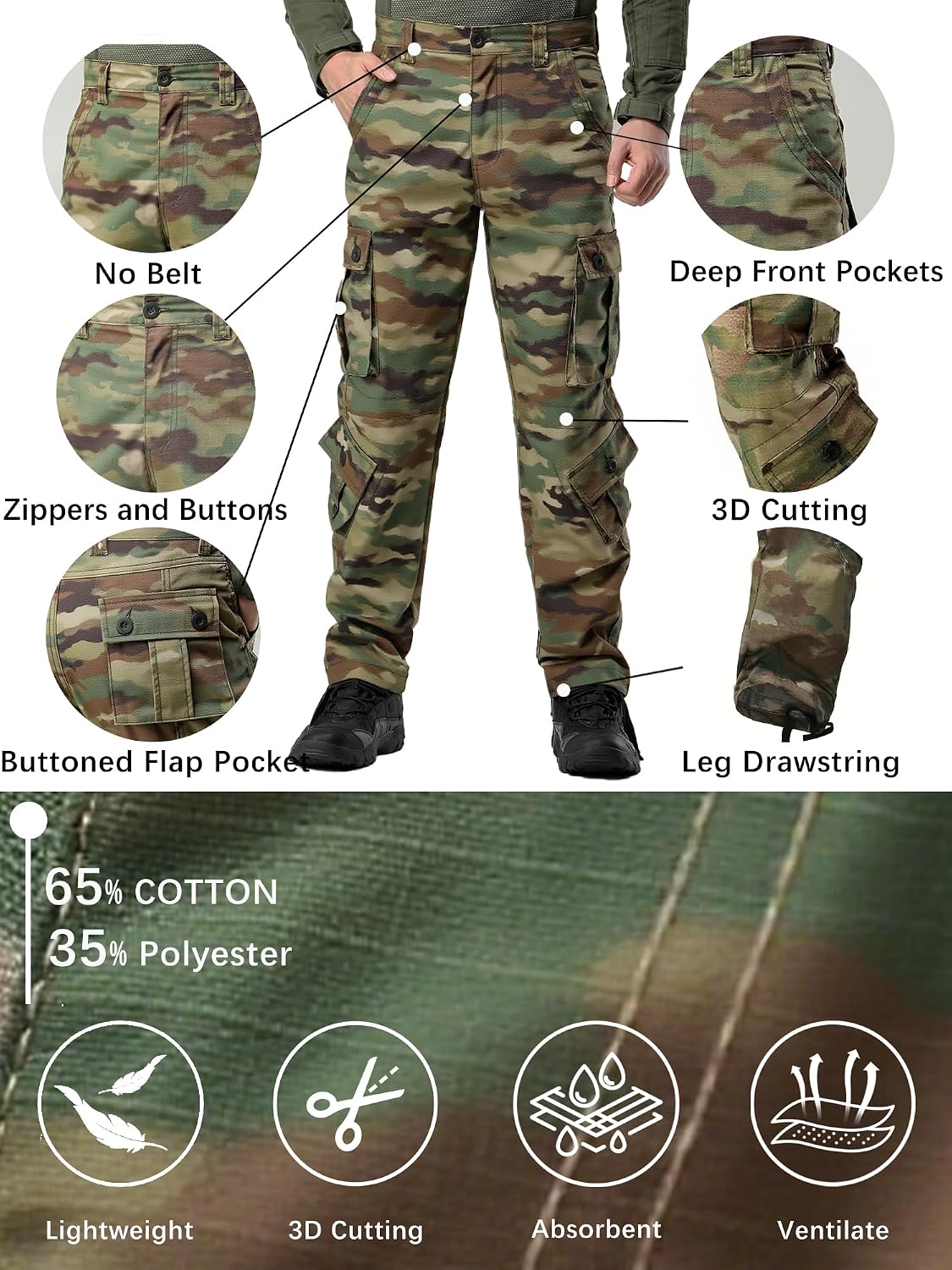 Detalle 2 de AK-TAC Men's Camo Cargo Pants Ripstop