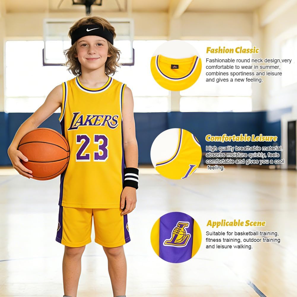 Detalle de BSBUY Completo Basket Bambino – 2 pezzi senza maniche, maglia e pantaloncini da basket per ragazzi
