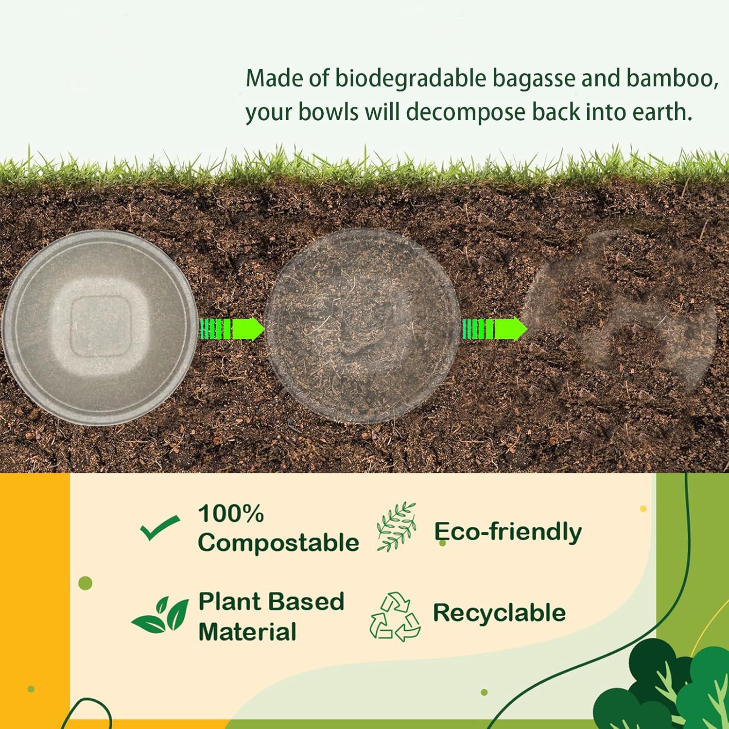 Thumbnail 2 de Homestockplus Large Disposable Bowl (48 Oz) — Heavy-Duty Paper Bowls Made From Sugarcane & Bamboo Fiber, Microwave Safe