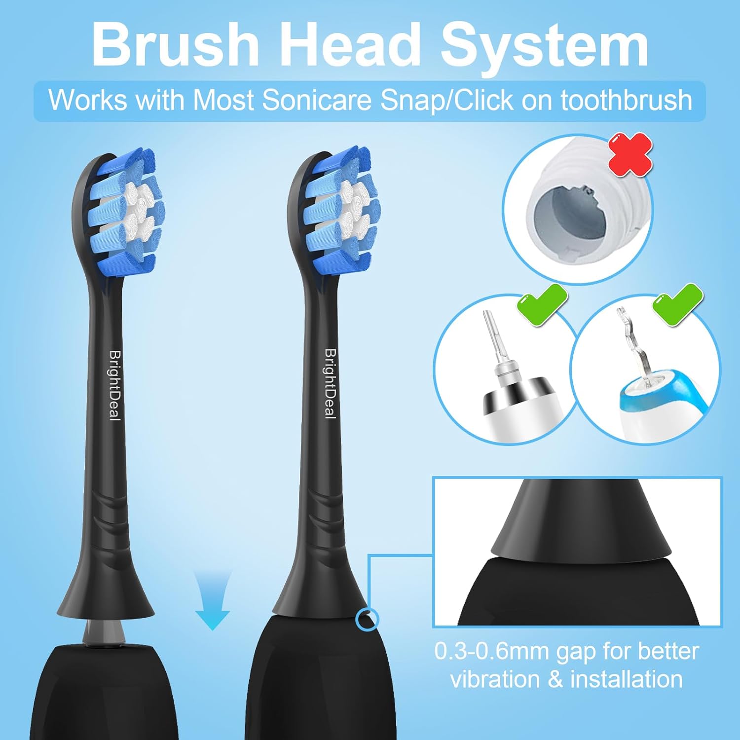 Thumbnail 5 de BrightDeal Sensitive Aufsätze (8er) kompatibel mit Philips Sonicare Ersatzbürsten, schwarz