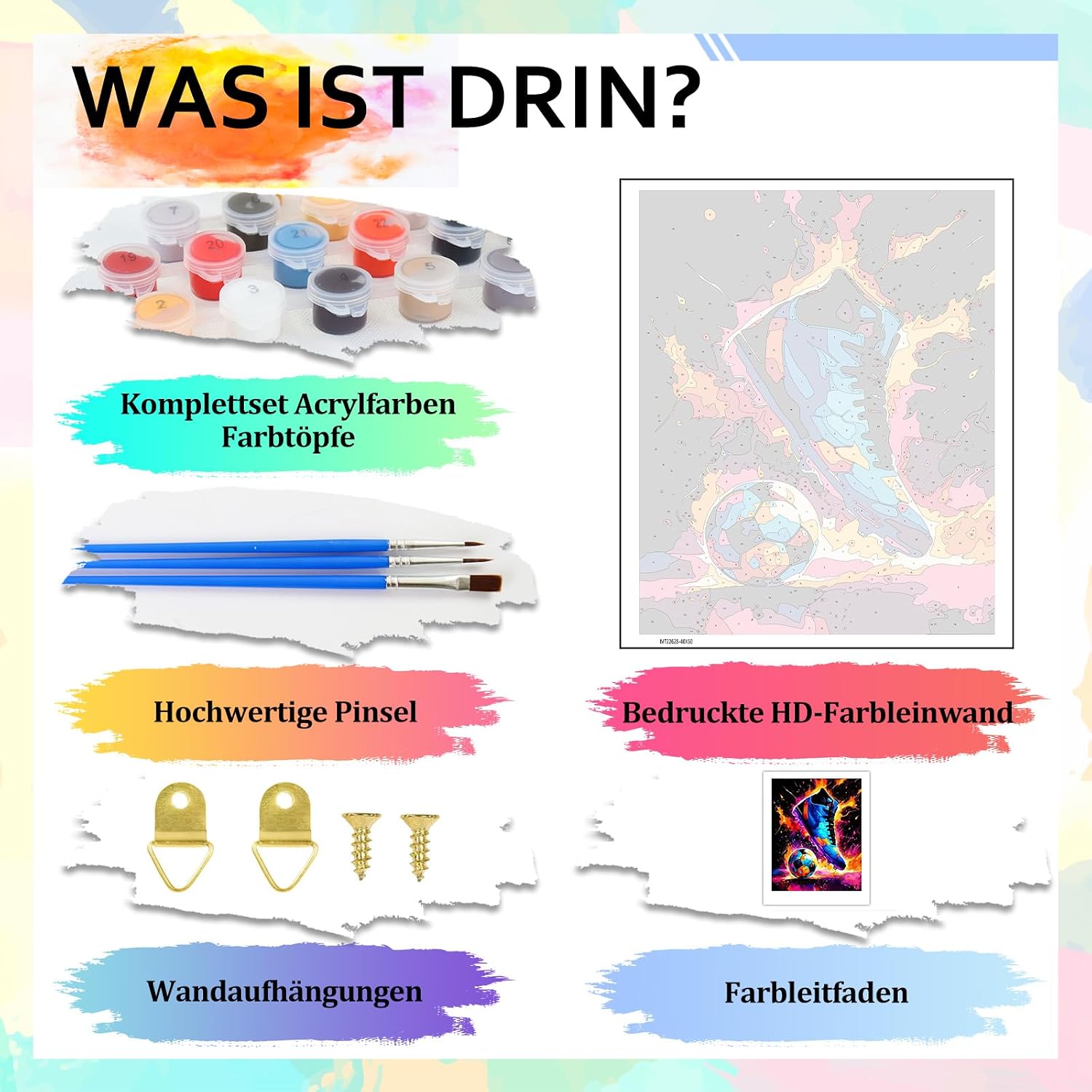 Detalle de Miquans Art Malen nach Zahlen Erwachsene Fußball (40x50 cm) – DIY Paint-by-Numbers für Wanddeko