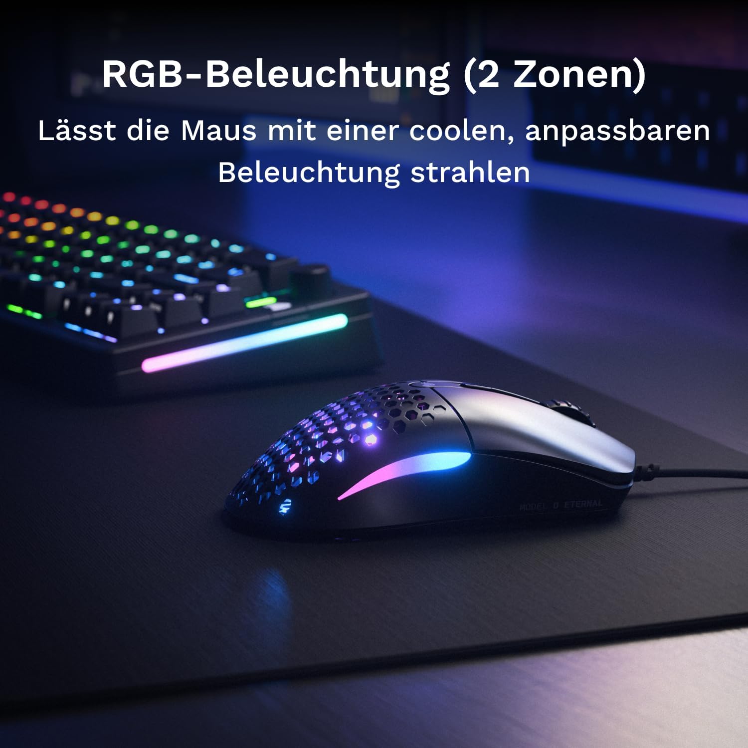 Detalle de GLORIOUS Model O Eternal – Kabelgebundene Gaming-Maus, 55 g, 12K DPI, Schwarz