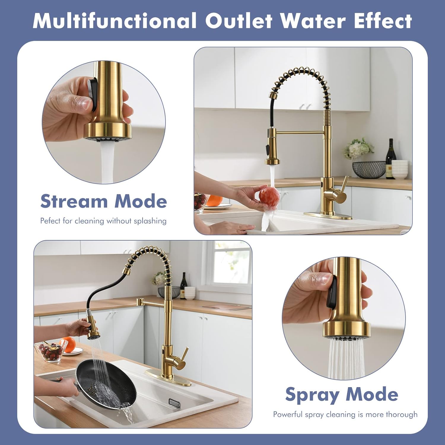Thumbnail 4 de GIMILI GM2016 Gold Touchless Kitchen Faucet with Dual-Function Pull-Down Sprayer