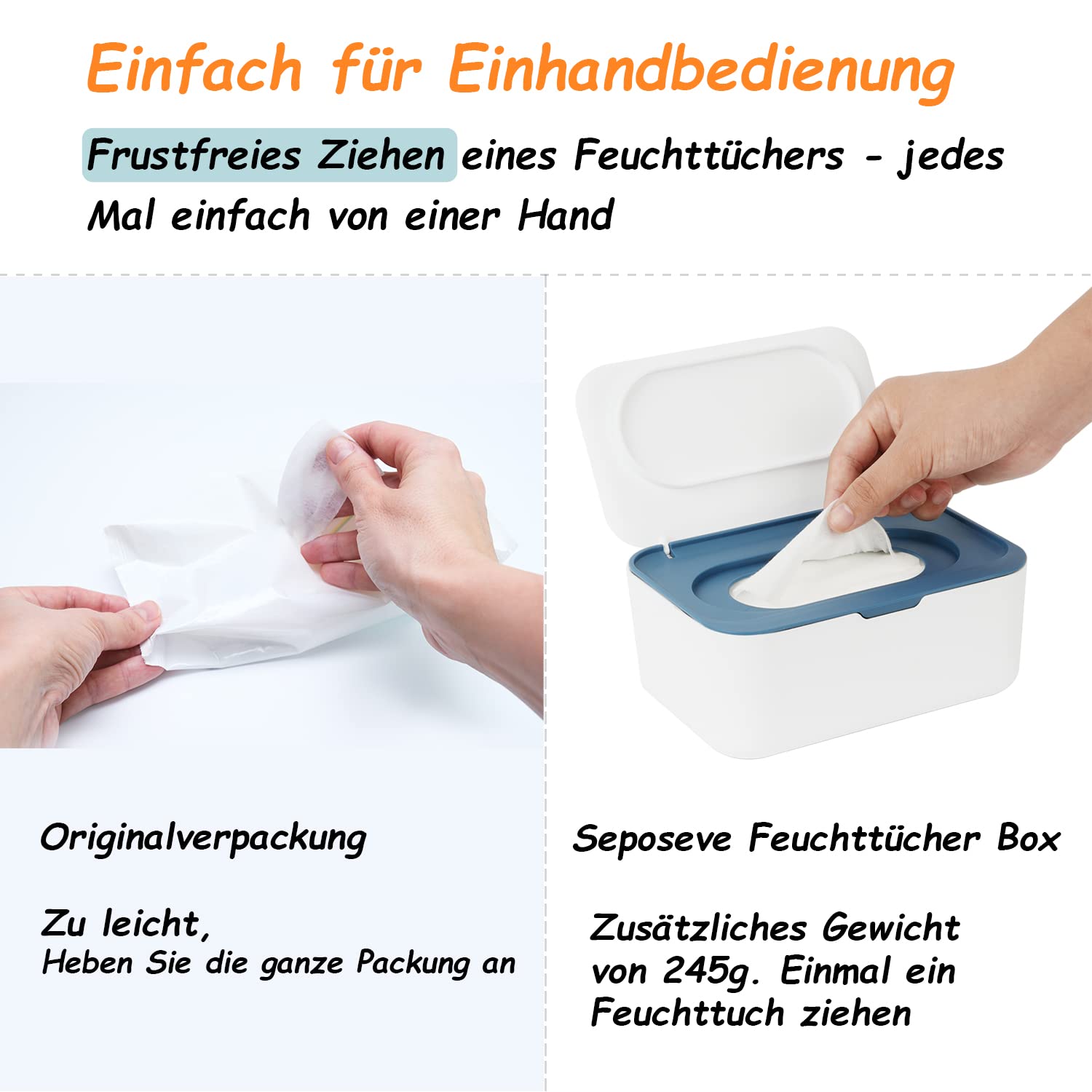 Detalle 2 de Seposeve Feuchttuchspender für Baby & Erwachsene – Nachfüllbox 💧