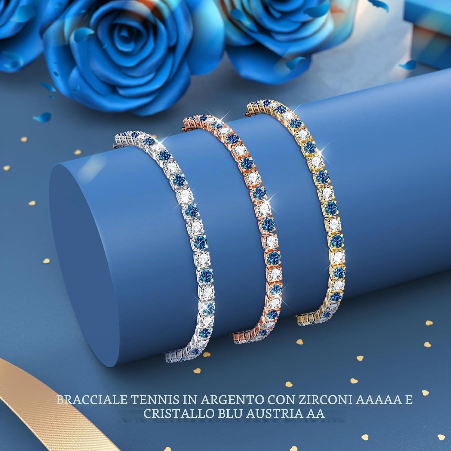 Detalle de J.Fée Bracciale da donna in Argento 925 con zirconi 5A “tennis” regolabile, colore placcato/argento