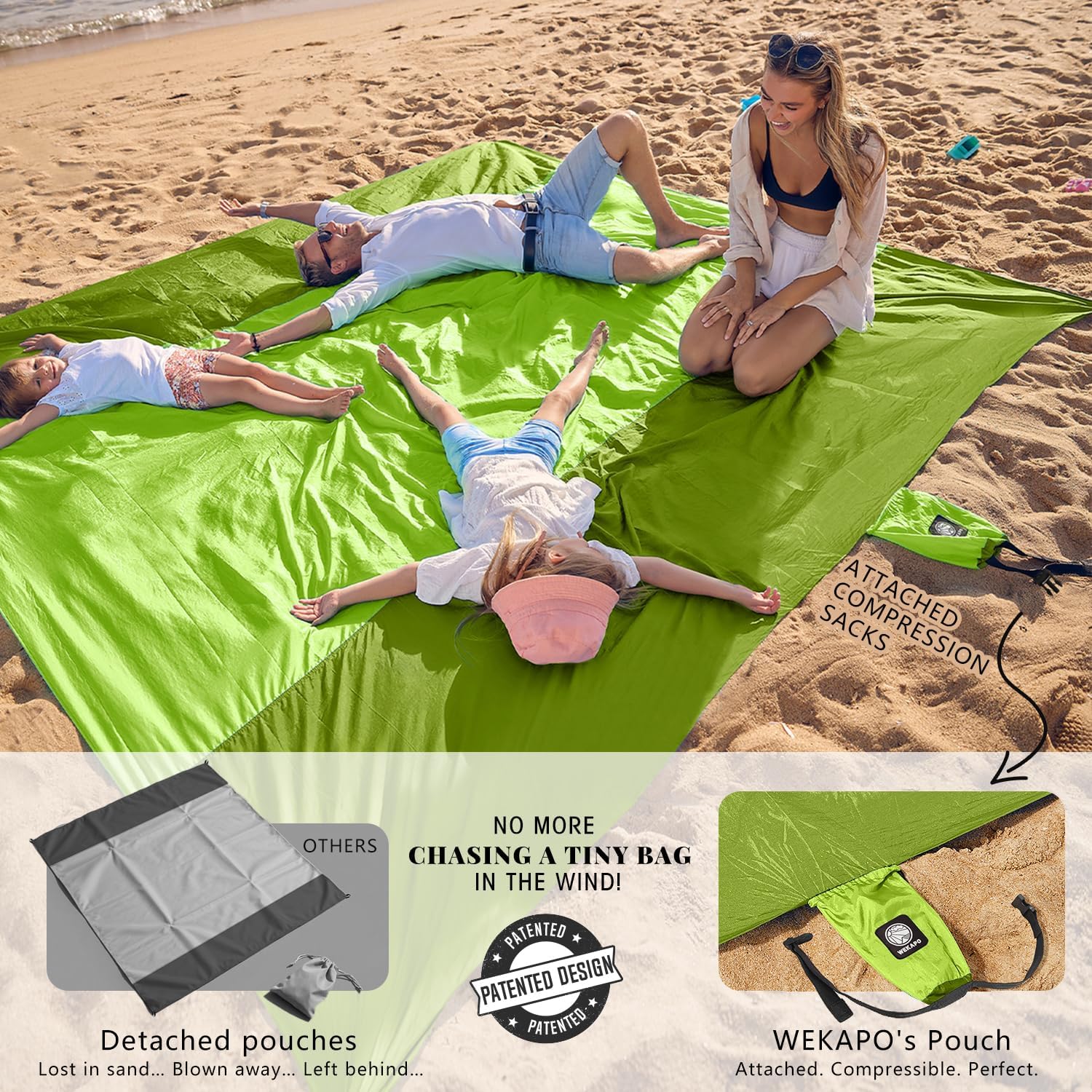 Thumbnail 2 de WEKAPO Sandproof Waterproof Beach Blanket (Extra Large, Ripstop Nylon) with Stakes