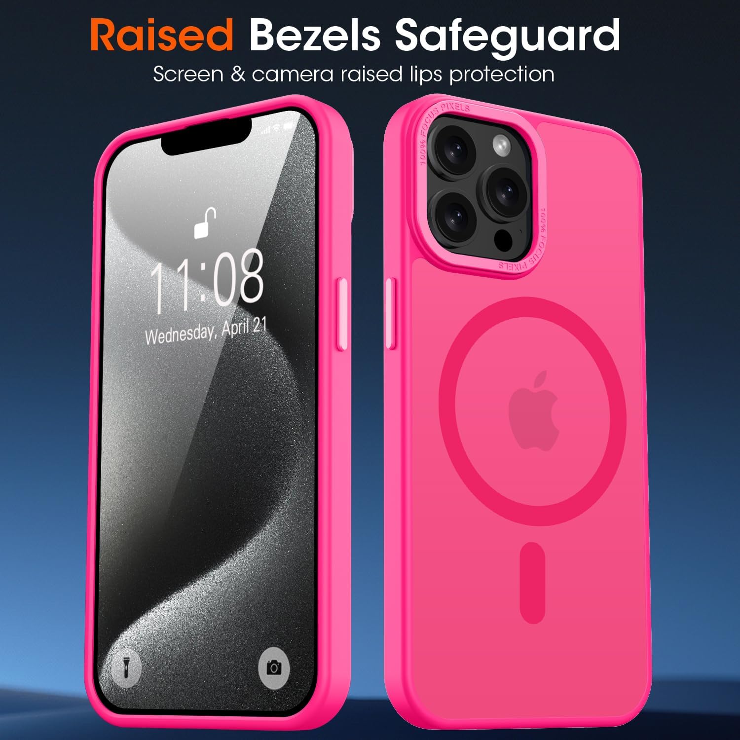 Detalle de KPPIT Rose Red MagSafe Case for iPhone 15 Pro Max – Frosted Translucent Back, Shockproof 6 ft Protection