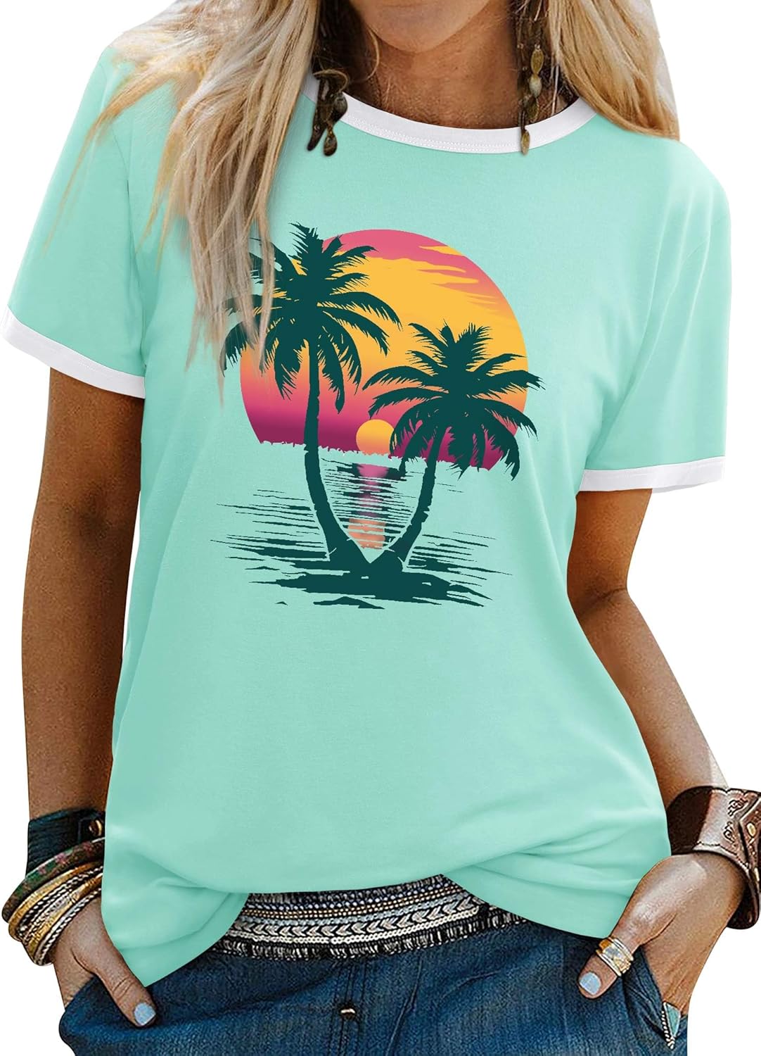 Thumbnail 6 de WIEIYM Tree Sunset Sea Graphic T Shirt for Women – Casual Summer Top