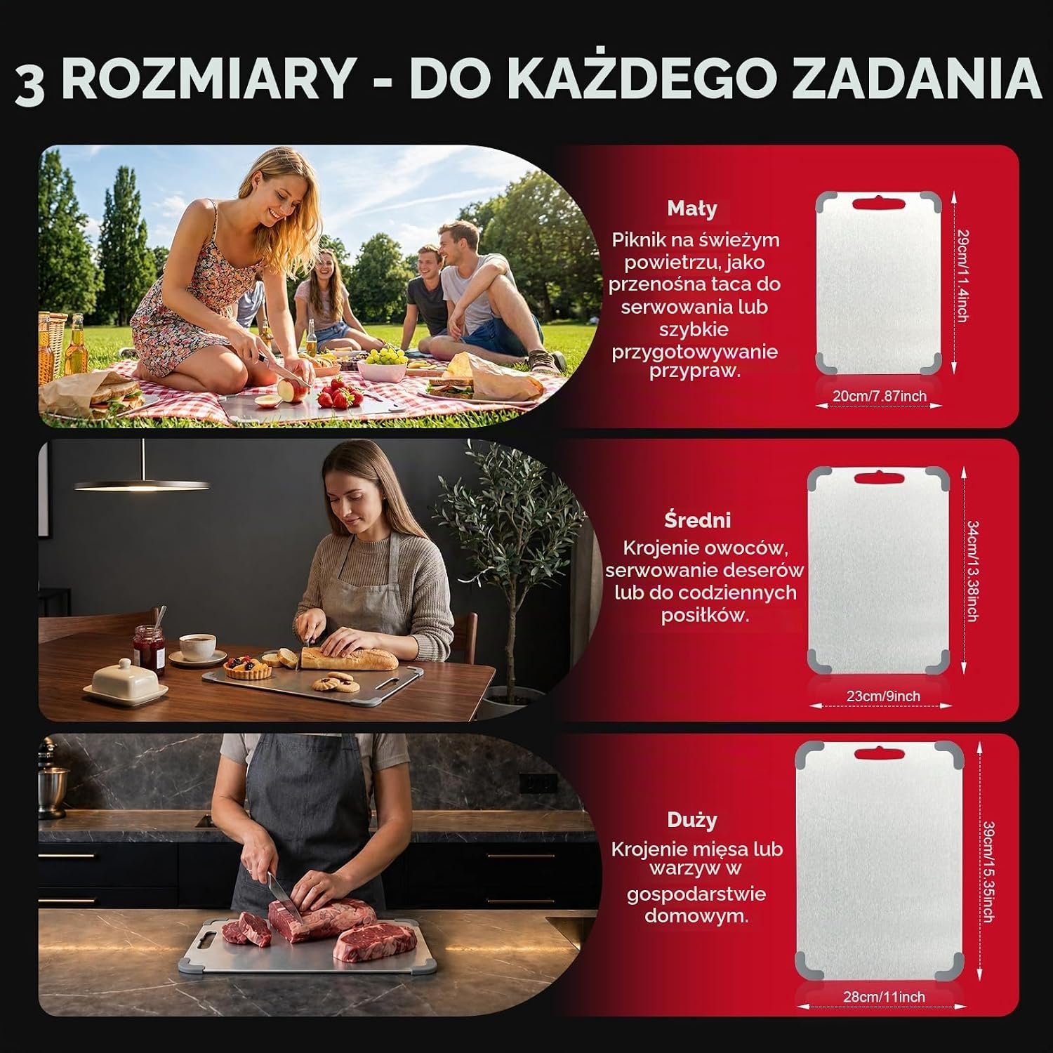 Thumbnail 5 de Teglu HK800294 – zestaw desek do krojenia ze stali 304, 3 rozmiary