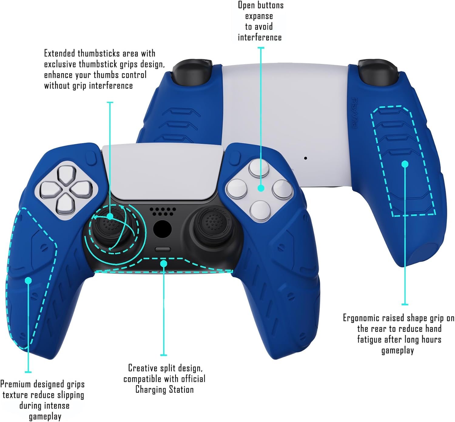 Detalle de PS5 ergonomic controller grips in silicone case
