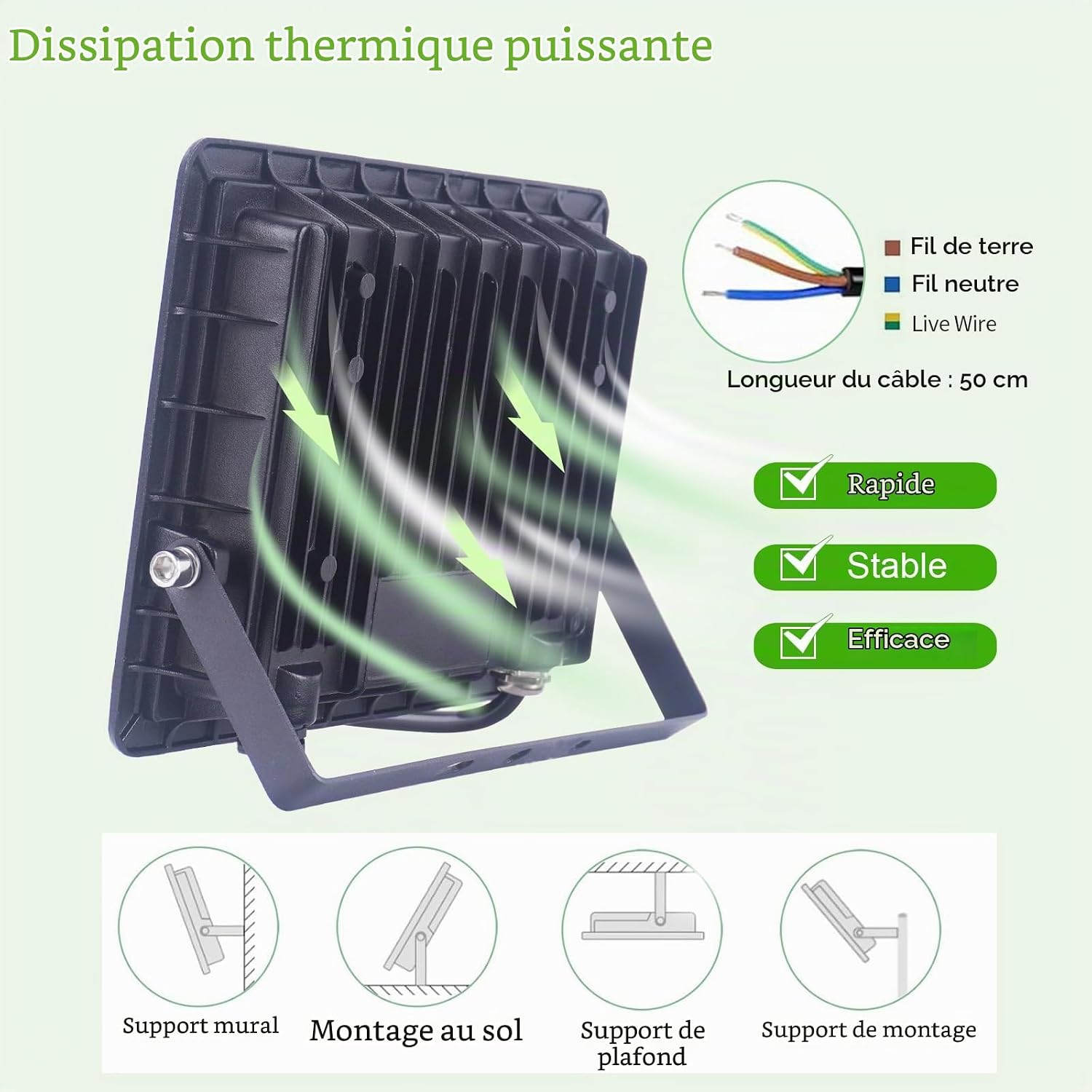 Detalle de JBdusn RD-LED led-buitenschijnwerper 50 W, 3.000 K, bewegingsmelder en IP66