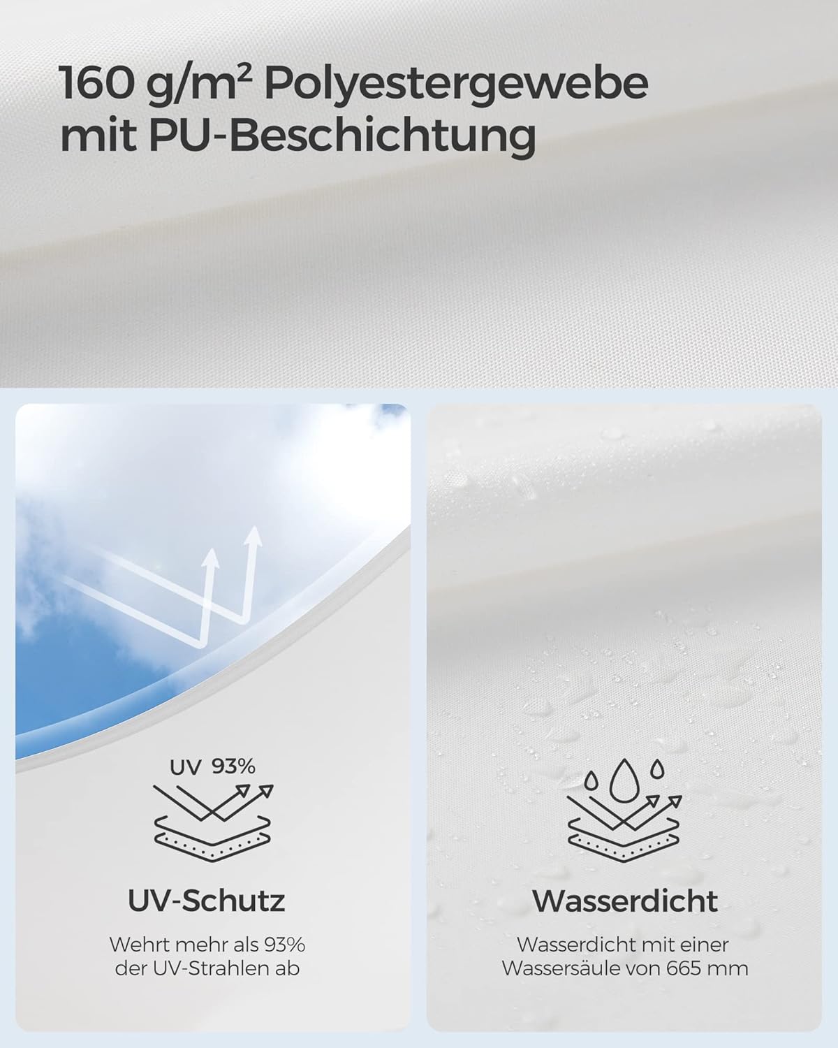 Thumbnail 2 de SONGMICS Sonnensegel 2x3 m wasserdicht mit 665 mm Wassersäule – UV-Schutz (93%) für Terrasse, Garten & Balkon