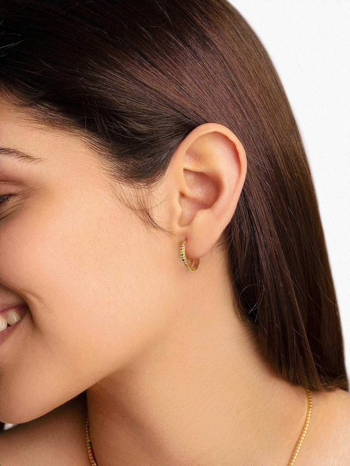 Detalle de SINGULARU Orecchini Cerchio L Colors in Argento Sterling con Placcatura Oro 18Kt e Zirconi