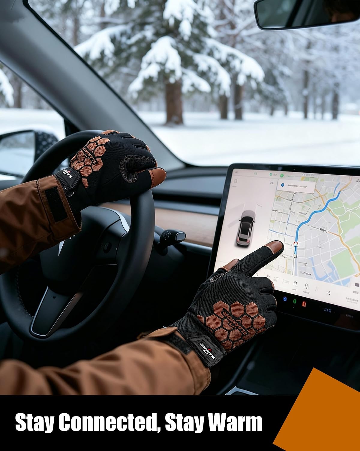 Detalle 1 de SLARMOR Winter Work Gloves for Men, Waterproof, Touchscreen, Cowhide Palm