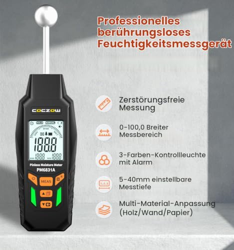 Detalle de Feuchtigkeitsmessgerät mit Kugelsensor von coczow – zerstörungsfreies Scannen für Holz, Wände und Betonuntergründe