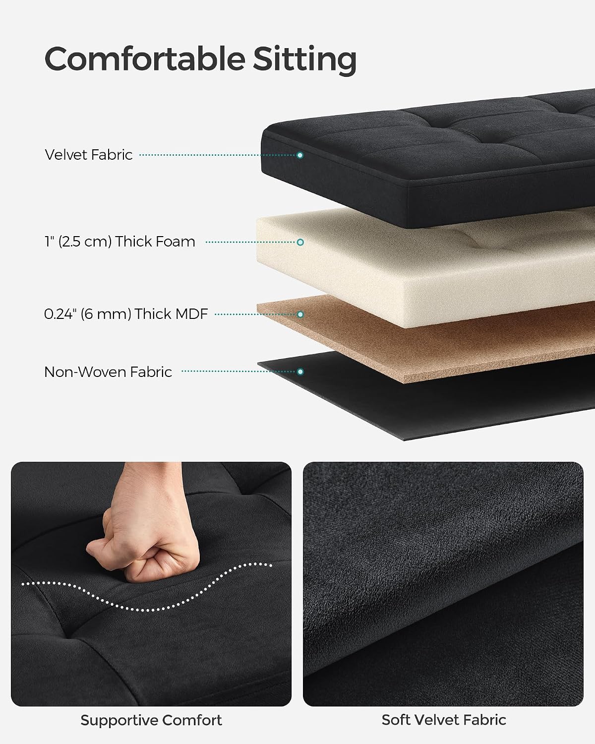 Detalle 2 de SONGMICS Folding Storage Ottoman, 12.2 x 16.1 x 12.2 Inches