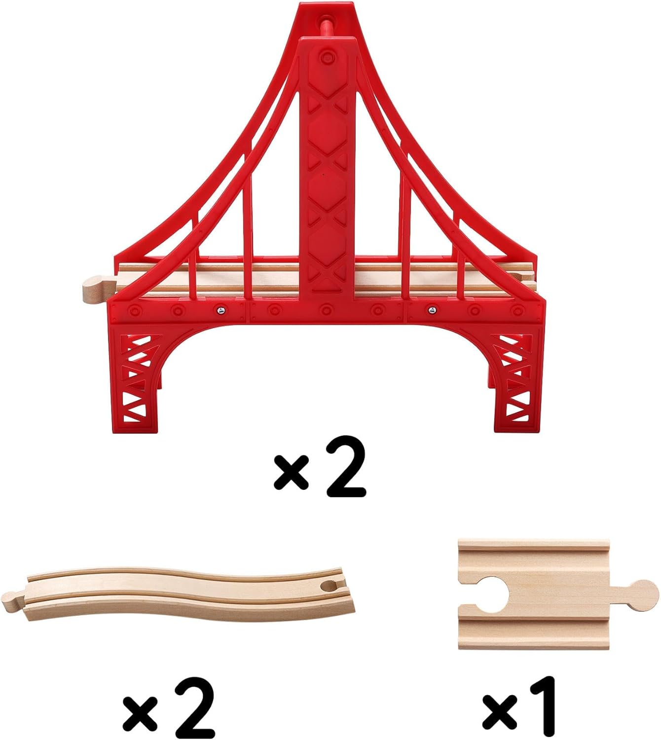 Detalle 2 de SainSmart Jr. Set accessori per treno in legno: ponte sospeso e gru, compatibile Brio, Thomas e Melissa & Doug