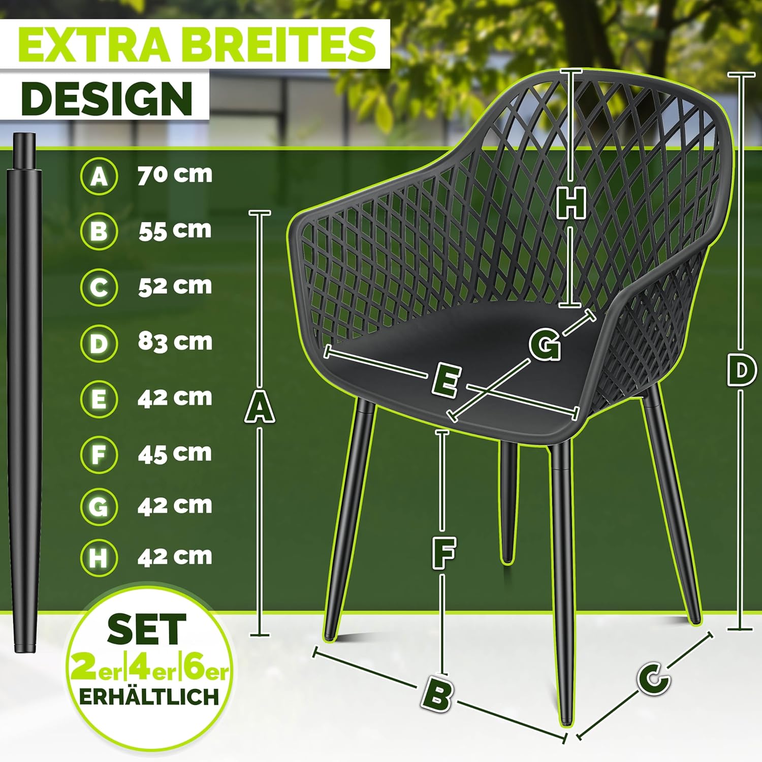 Thumbnail 1 de tillvex® Gartenstuhl 4er-Set mit Armlehne – wetterfest, UV-beständig, bis 120 kg