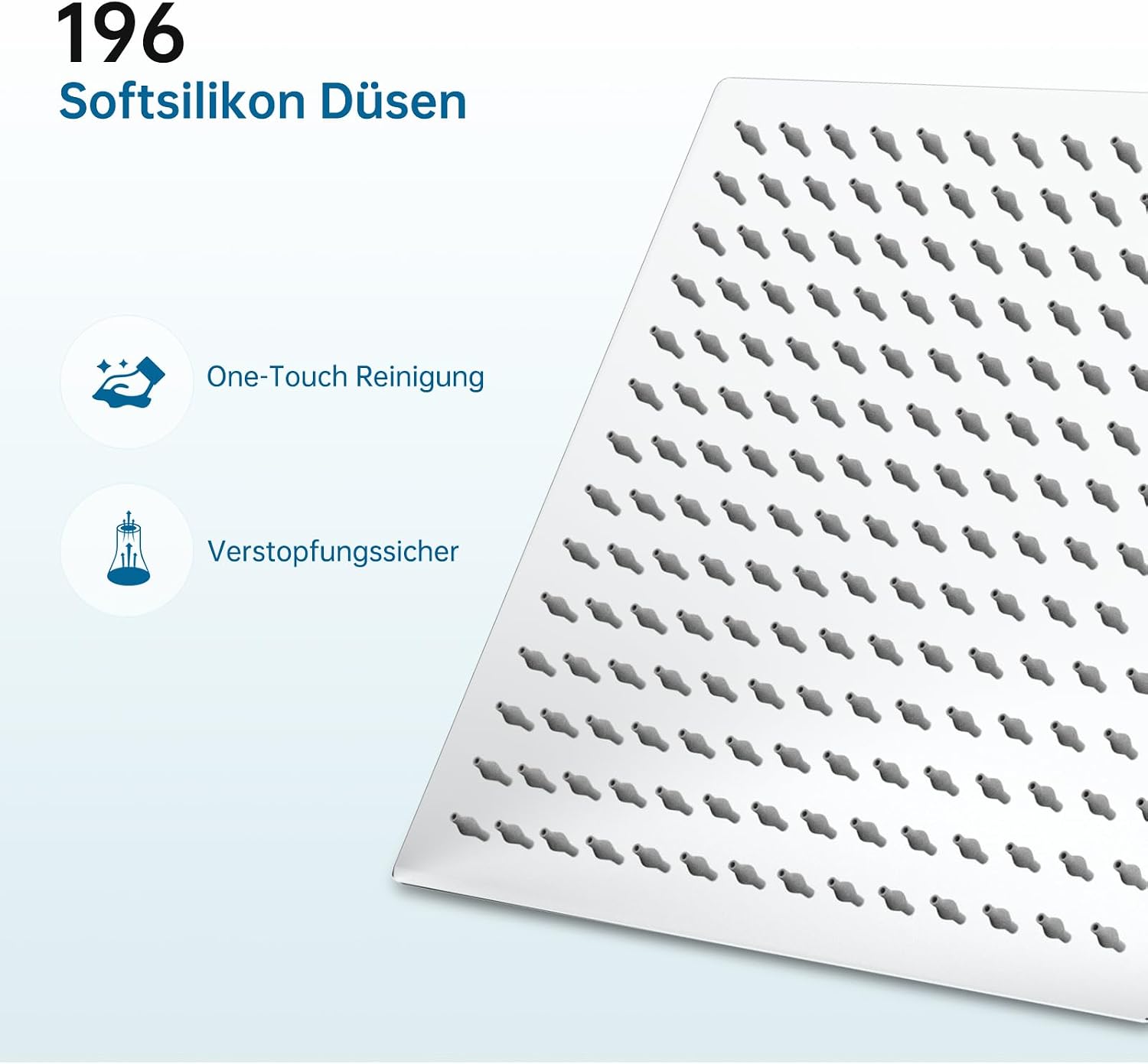 Detalle de HAUSPROFI Antikalk-Duschkopf quadratisch 12 Zoll – Regenduschkopf aus Edelstahl, poliertes Chrom