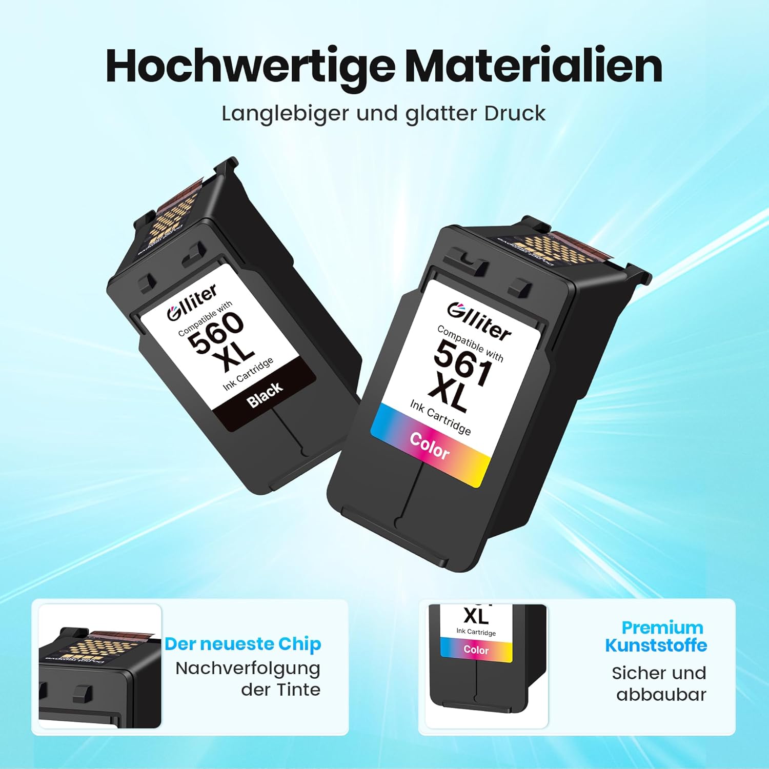 Thumbnail 3 de Glliter 560 XL & 561 XL Patronen kompatibel für Canon Pixma TS-Serie (Schwarz + Farbe) – 2er-Pack