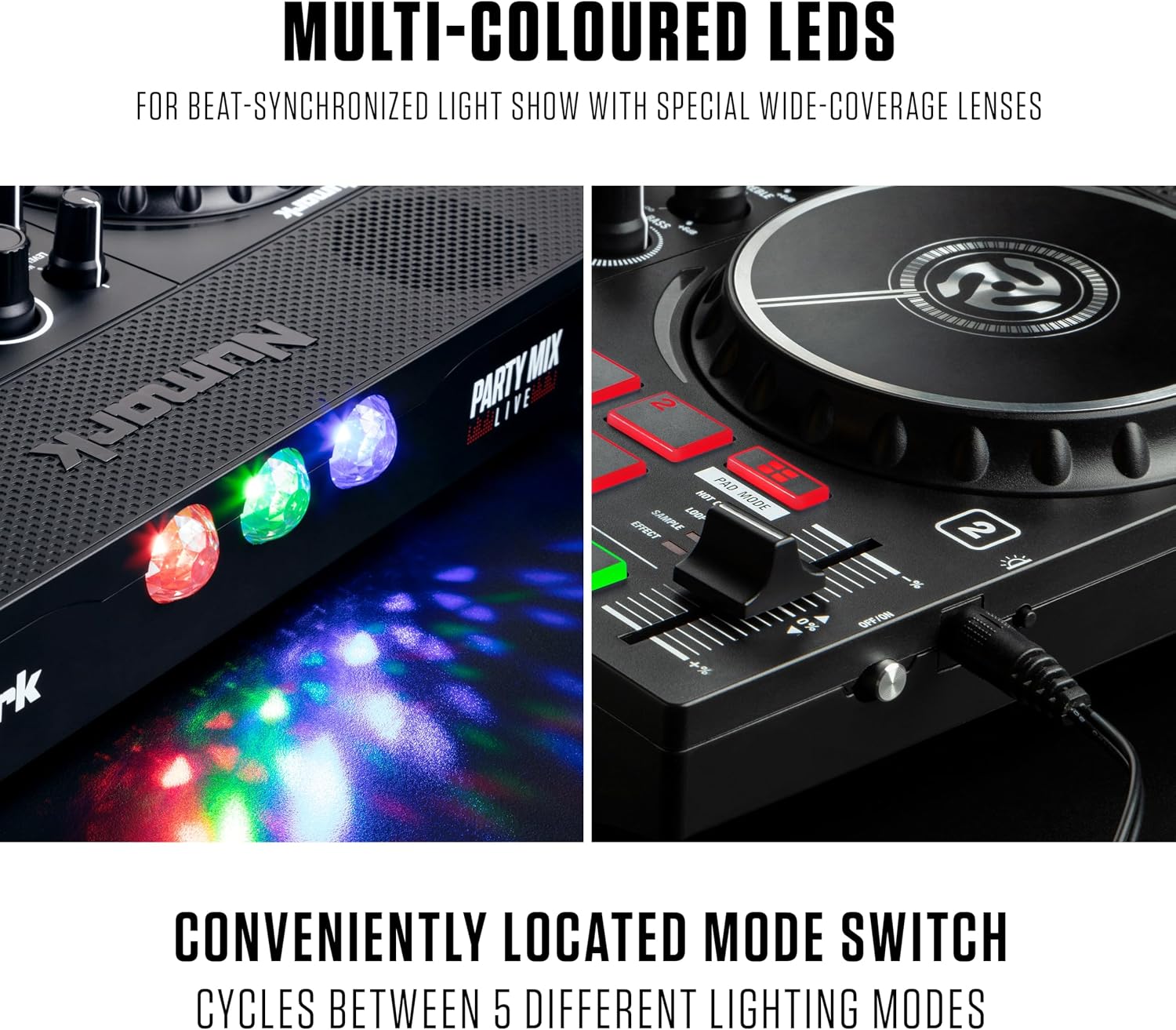 Detalle 2 de Numark PARTYMIXLIVE DJ Controller with Built-In Speakers and Beat-Synced Lights