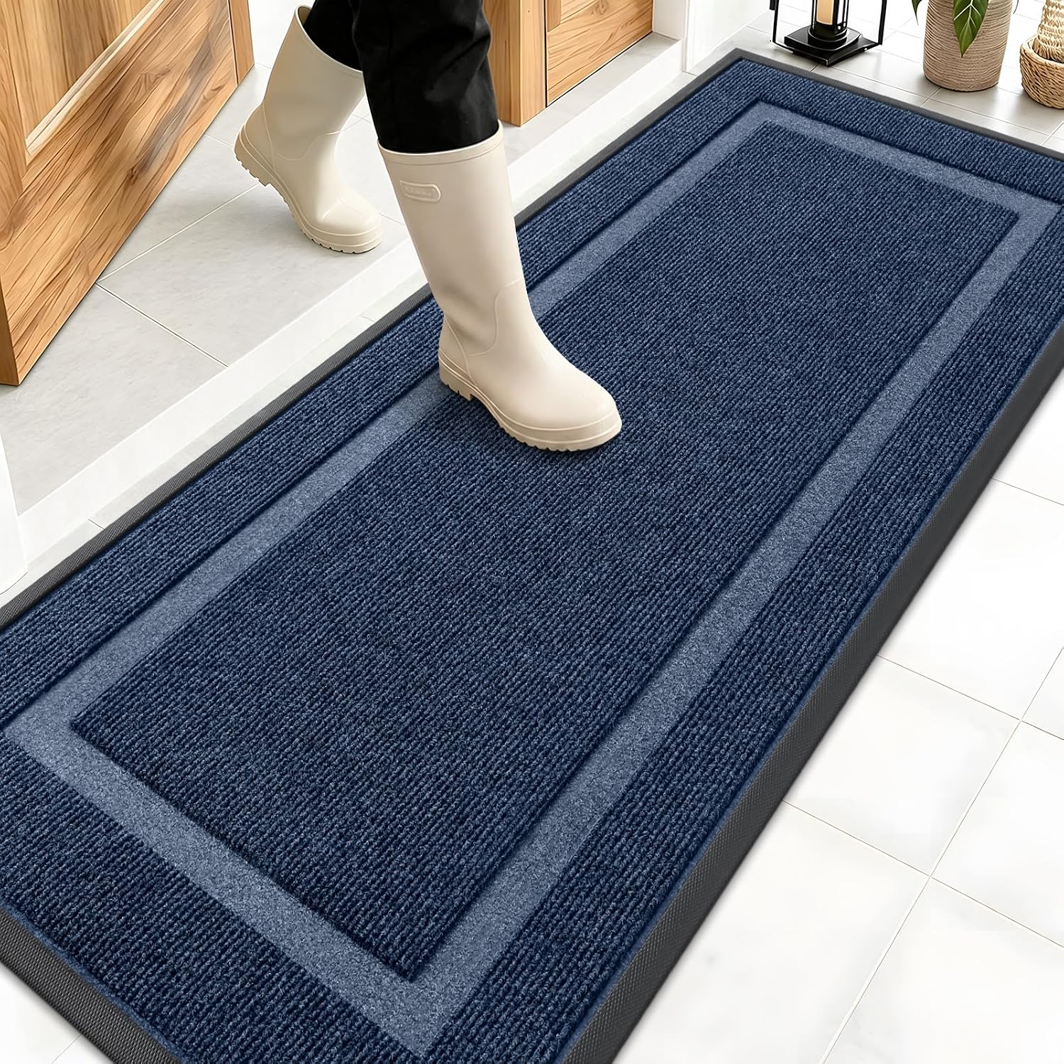 Detalle de OLANLY Front Door Mat Indoor Outdoor Entrance (59x20, Blue): Low-Profile, All-Weather Doormat