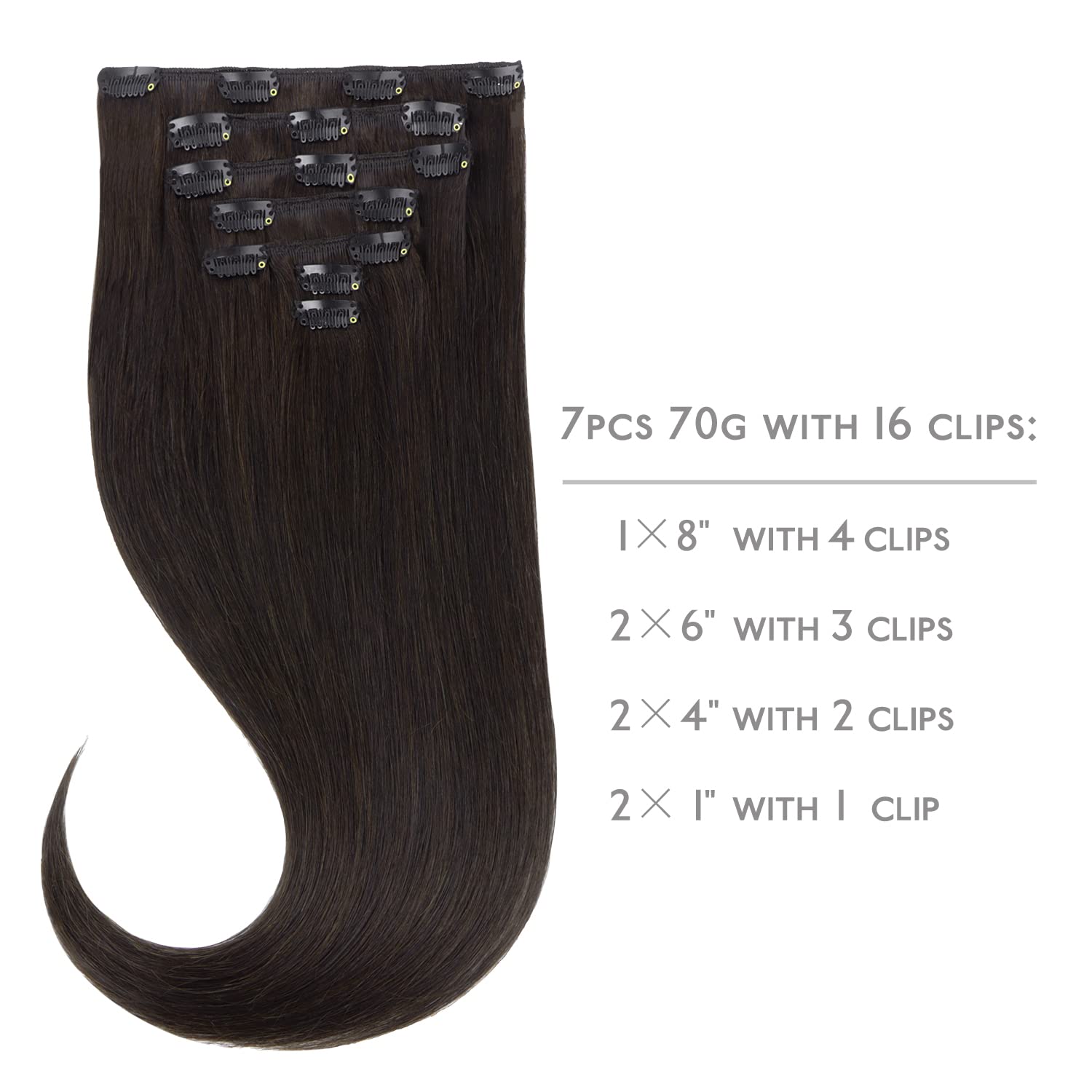 Thumbnail 1 de WENNALIFE Clip-in Echthaar Extensions (70 g, 7 Strähnen à 55 cm) Dunkel Braun