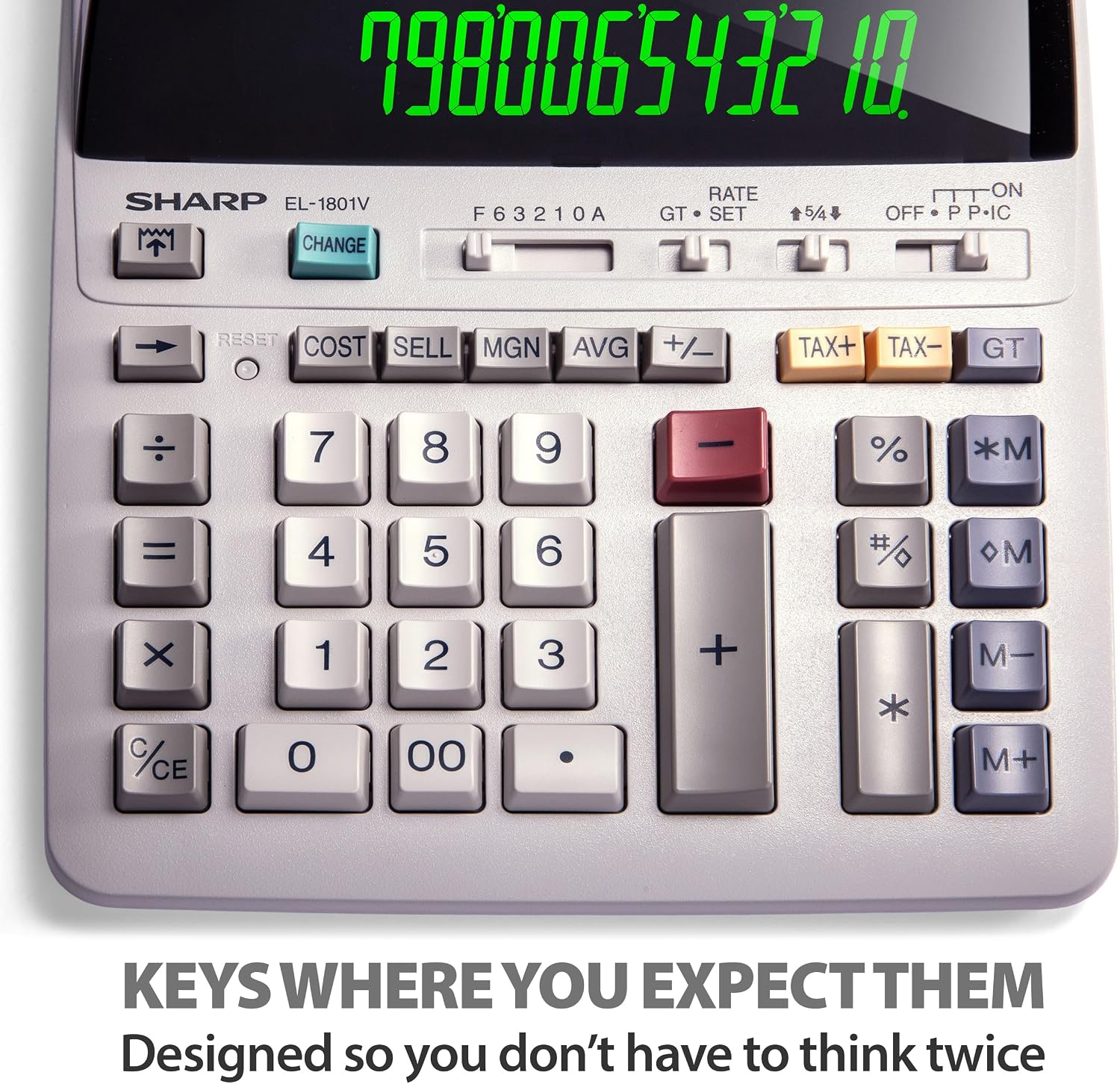 Detalle de Sharp EL-1801V Ink Printing Calculator: 12-Digit, AC Powered Office Workhorse