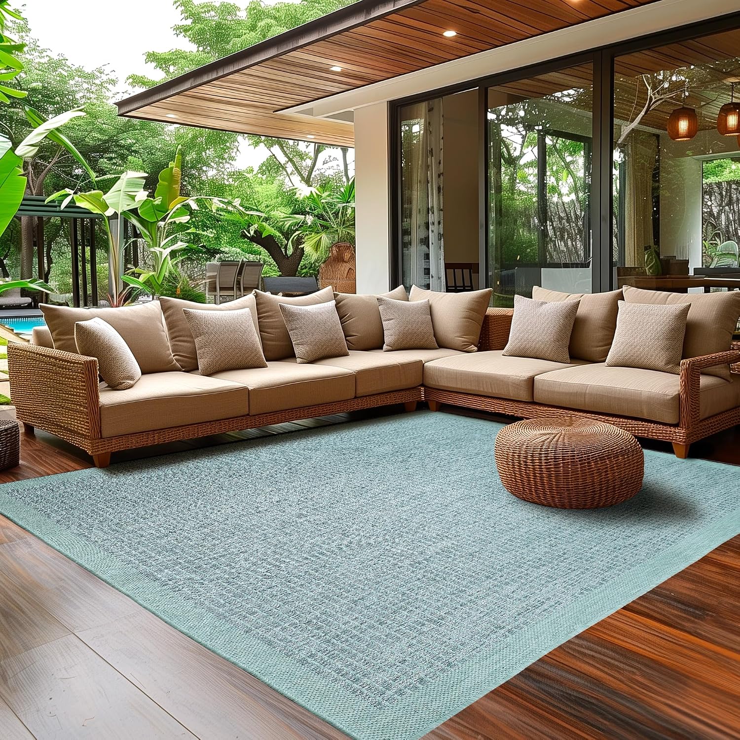 Detalle de SIMPEX Outdoor Teppich 240 x 340 cm – wetterfest, Beige, Sisal-Look