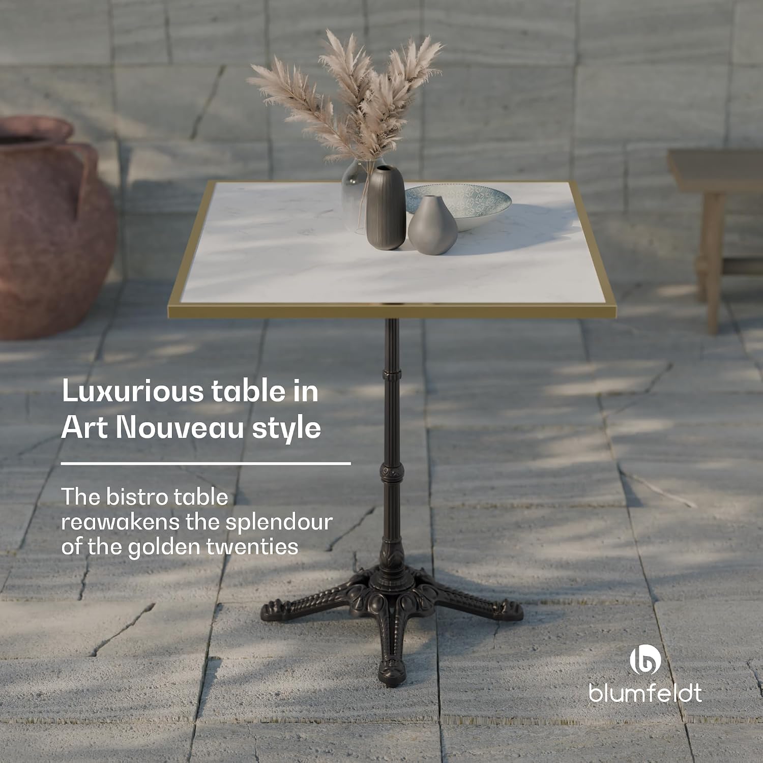 Detalle de blumfeldt Patras Lux Bistro Table, 60 x 60 cm Marble Top, Cast Iron Base