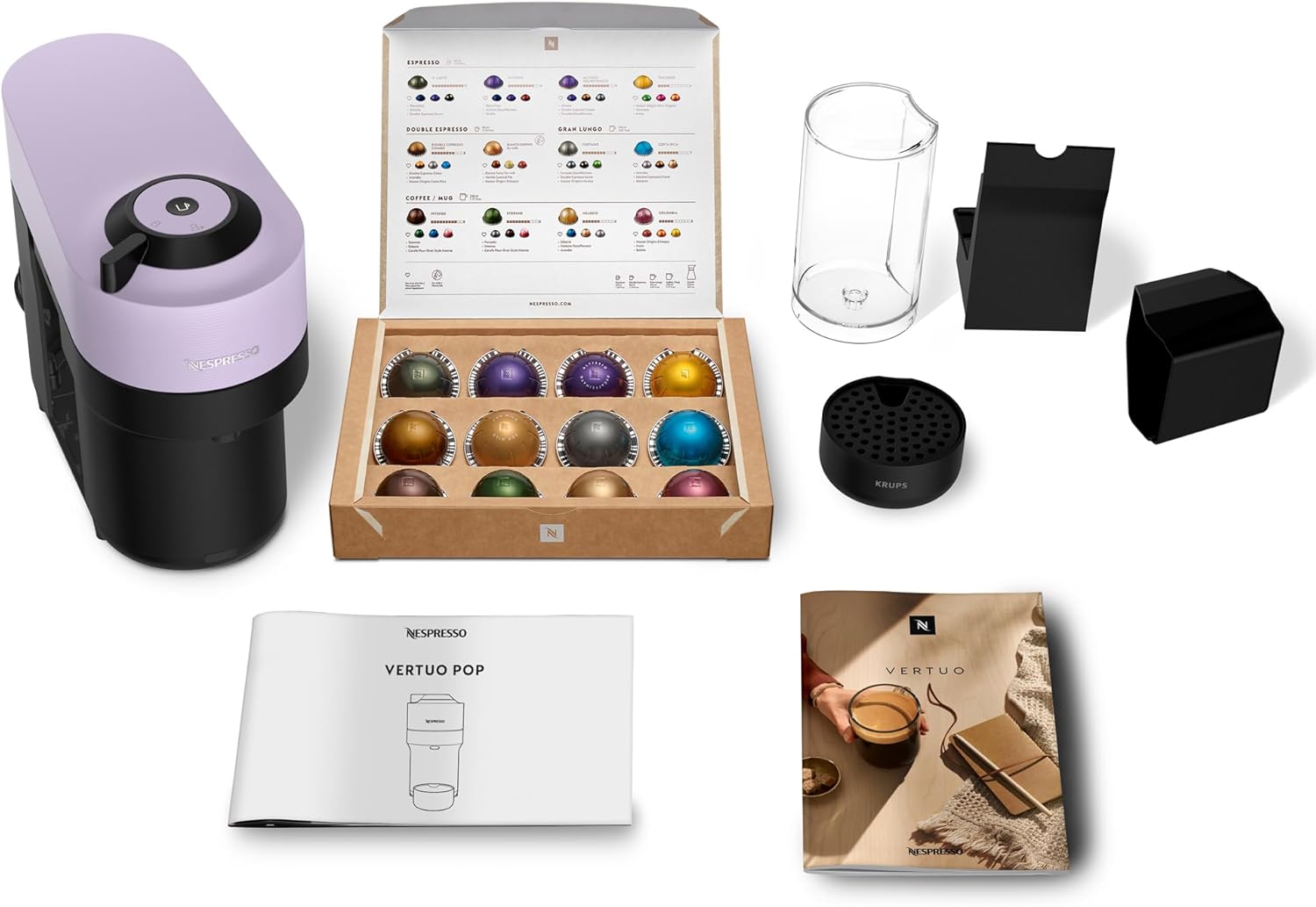 Detalle 2 de Nespresso Vertuo Pop Coffee Pod Machine by Krups XN9206G0 (Lilac) – Starter Set Included