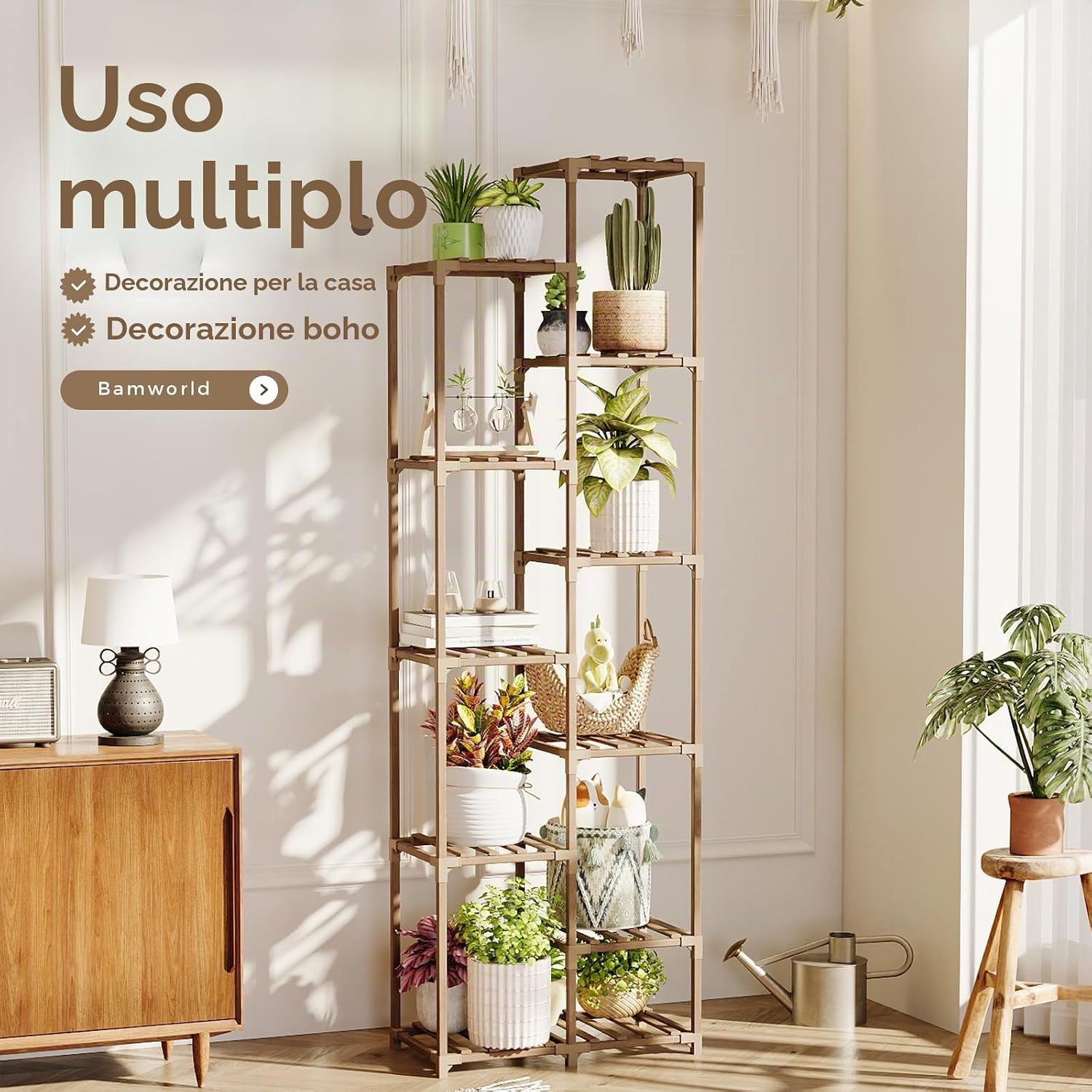 Detalle de Bamworld Porta Piante da Esterno Scaffale Alto 182,4 cm – Vaso e Arredo Giardino in Legno Carbonizzato