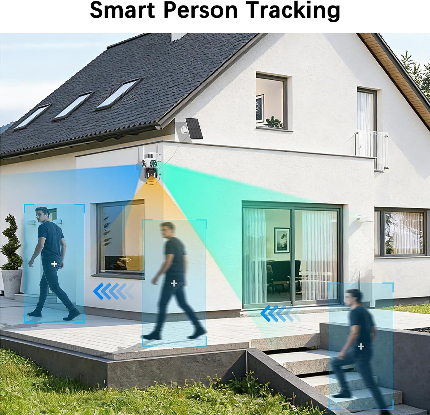Detalle de Caméra de surveillance extérieure sans fil 8MP avec panneaux solaires 355° PTZ et double objectif grand angle – Pack 2