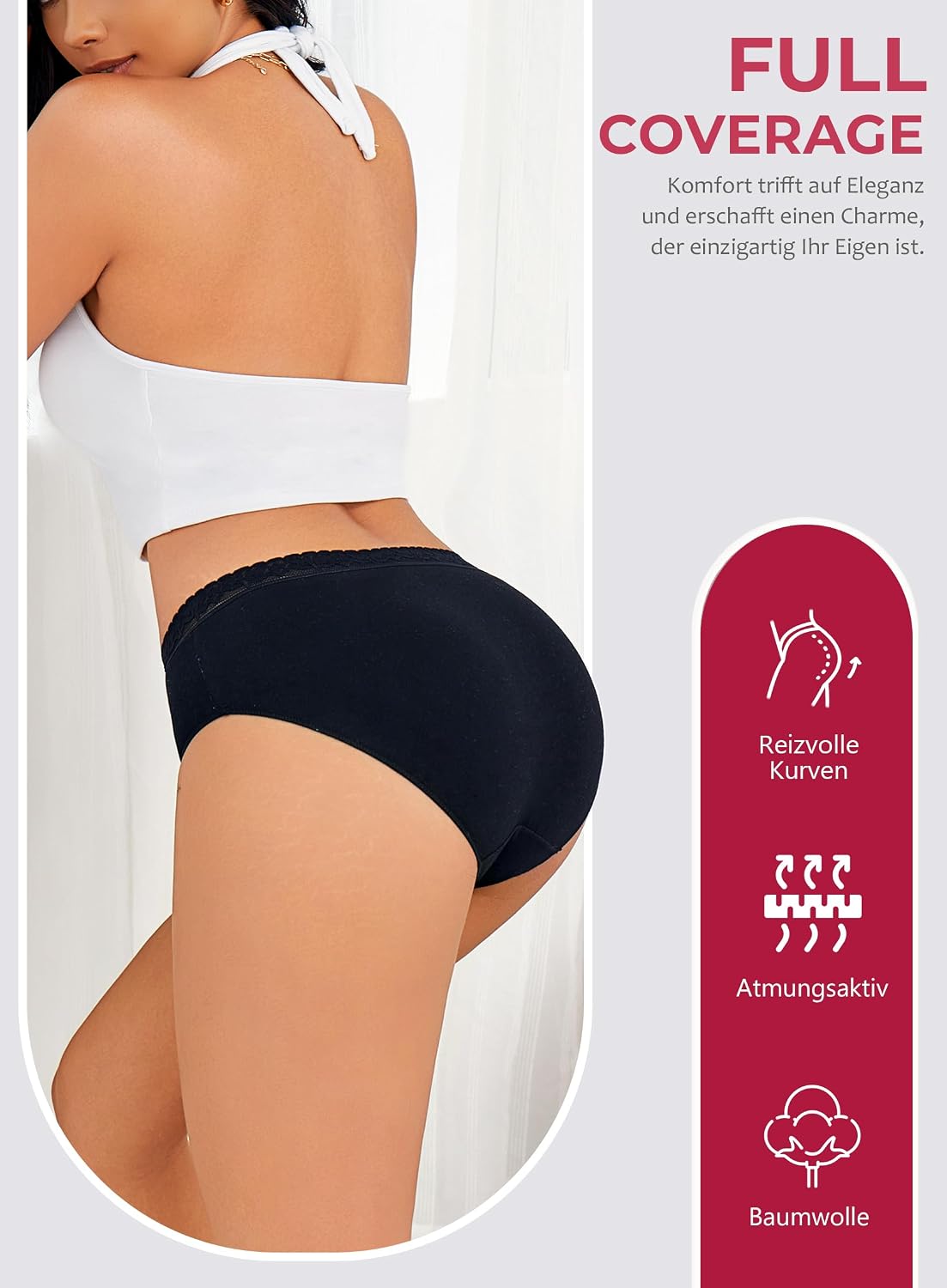 Detalle de BeReady Mutande Donna in cotone con pizzo morbido e traspirante, confezione da 6 slip (S–XXL)