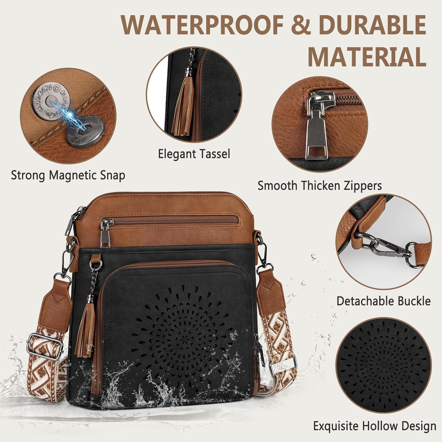 Detalle 2 de RAINSMORE Cross Body Bag Women – Soft PU Leather, Spacious & Versatile