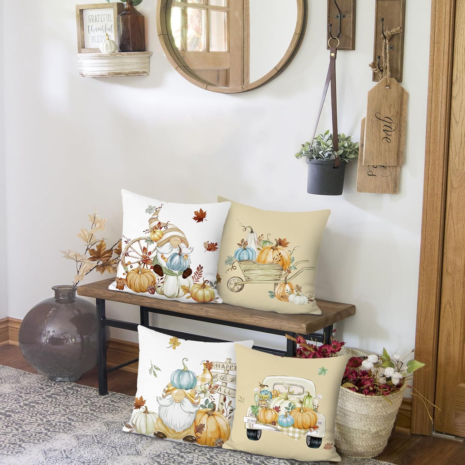 Detalle de Bonhause Autumn Pumpkins Cushion Covers 45 x 45 cm ๐