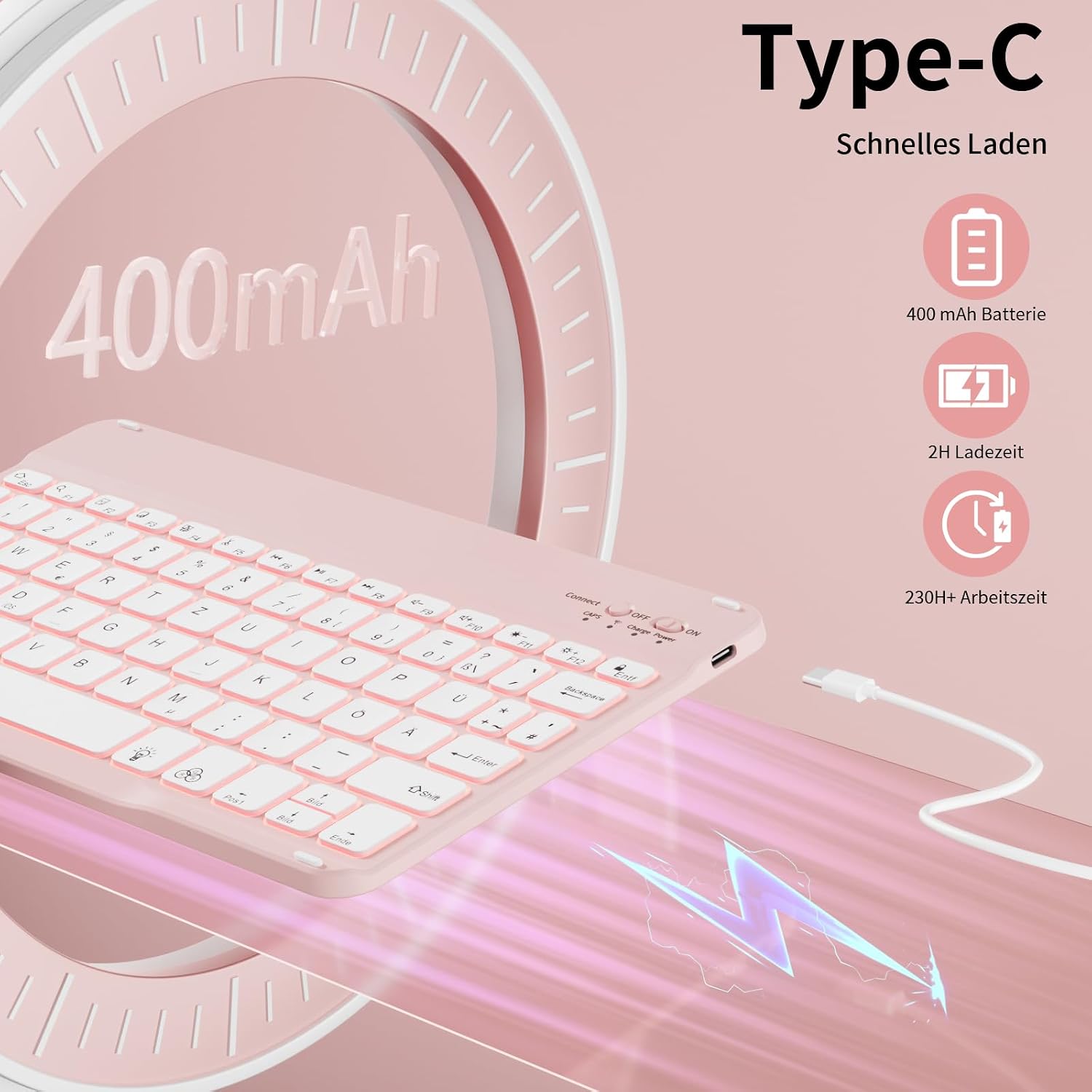 Thumbnail 5 de GKABXY Tastatur-Hülle für iPad 11 (A16) & iPad 10.9 (2022) – abnehmbare, beleuchtete Magnet-Tastatur (Rosa)