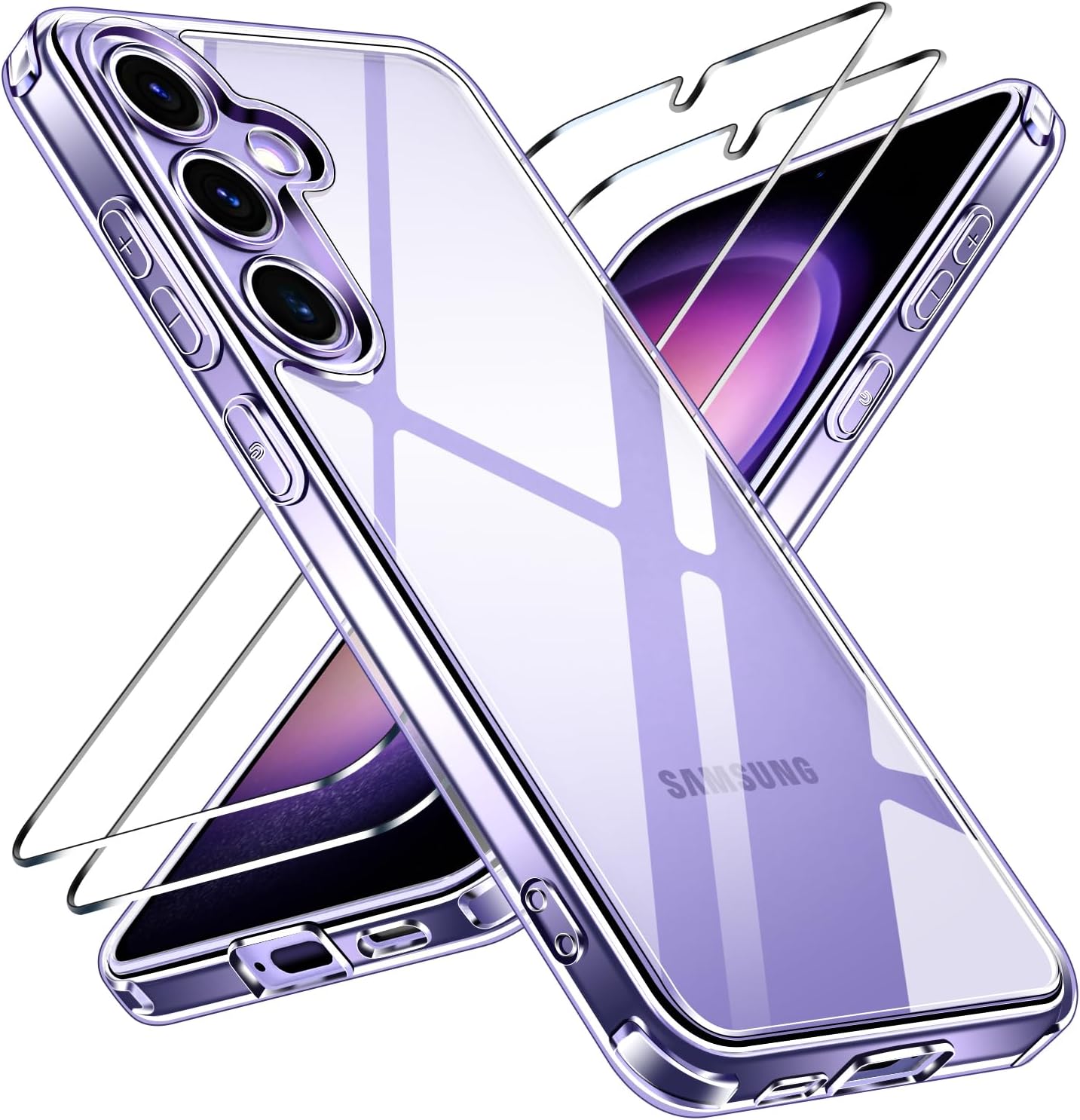 Detalle de ivoler Clear Case for Samsung Galaxy S24 5G with Tempered Glass (2 Pieces) – Transparent, Anti-Yellow, Military-Grade Protection