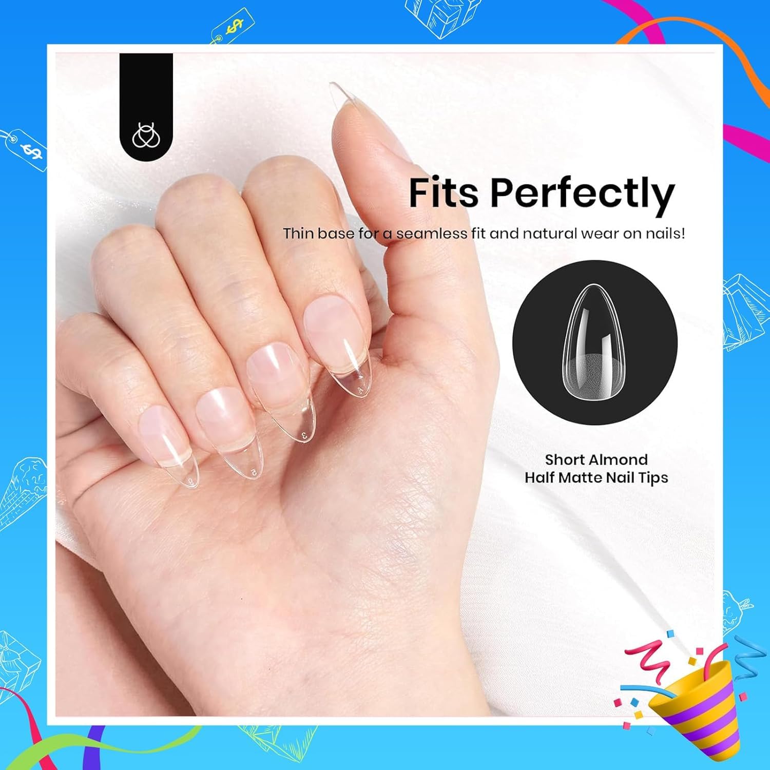 Thumbnail 4 de Beetles Soft Gel Nail Tips Short Almond 288pcs (12 Sizes) — Etch-X Pre-Etched Full Cover Fake Nails for DIY