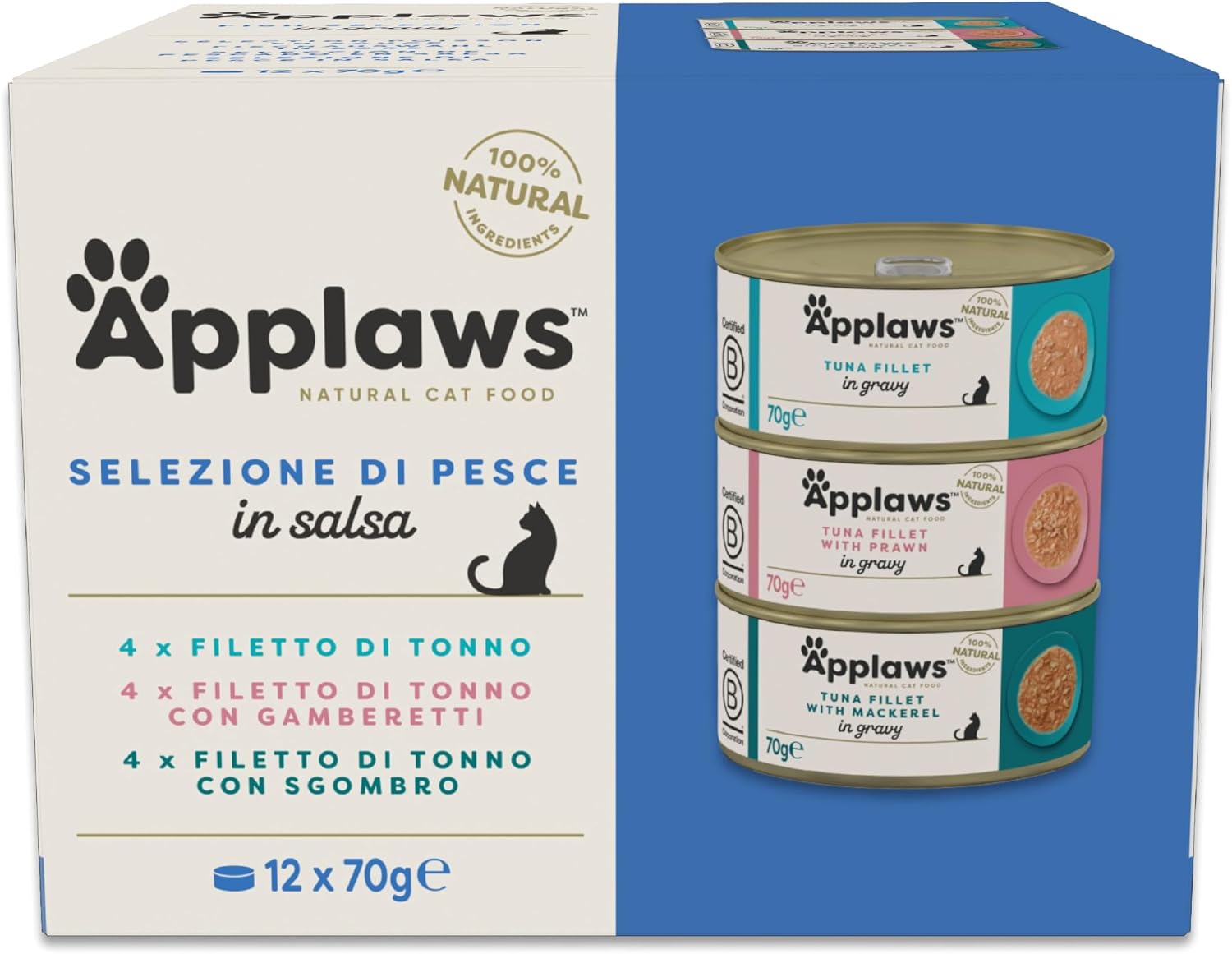 Detalle de Applaws cibo umido 100% naturale per gatti adulti – Selezione di pesce in salsa, 12 lattine da 70 g