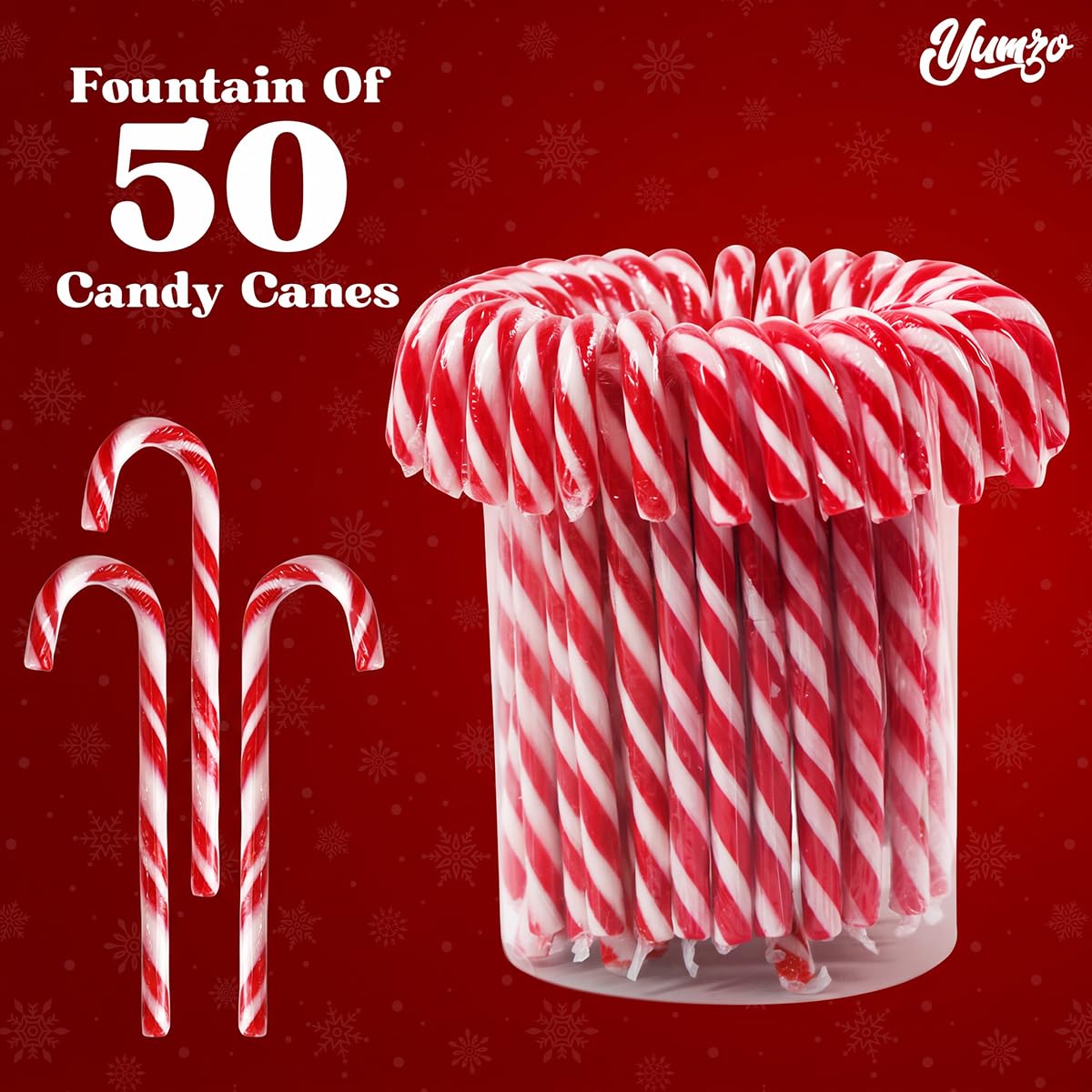 Detalle 2 de Yumzo Christmas Candy Canes, 50 Count, Peppermint, Individually Wrapped